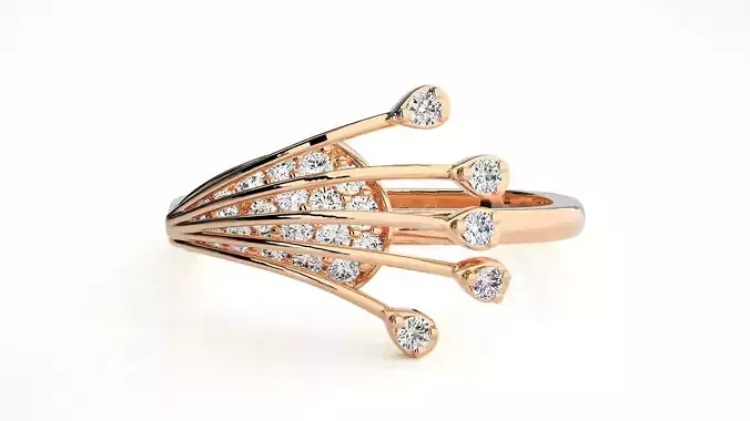 Flower High Jewelry Diamond Cocktail Ring 3dm stl renders detail