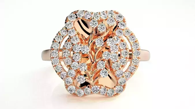 Flower High Jewelry Diamond Cocktail Ring 3dm stl details