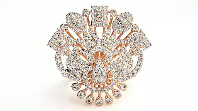  Flower Italian High Jewelry Diamond Cocktail Ring 3dm renders  3D print model