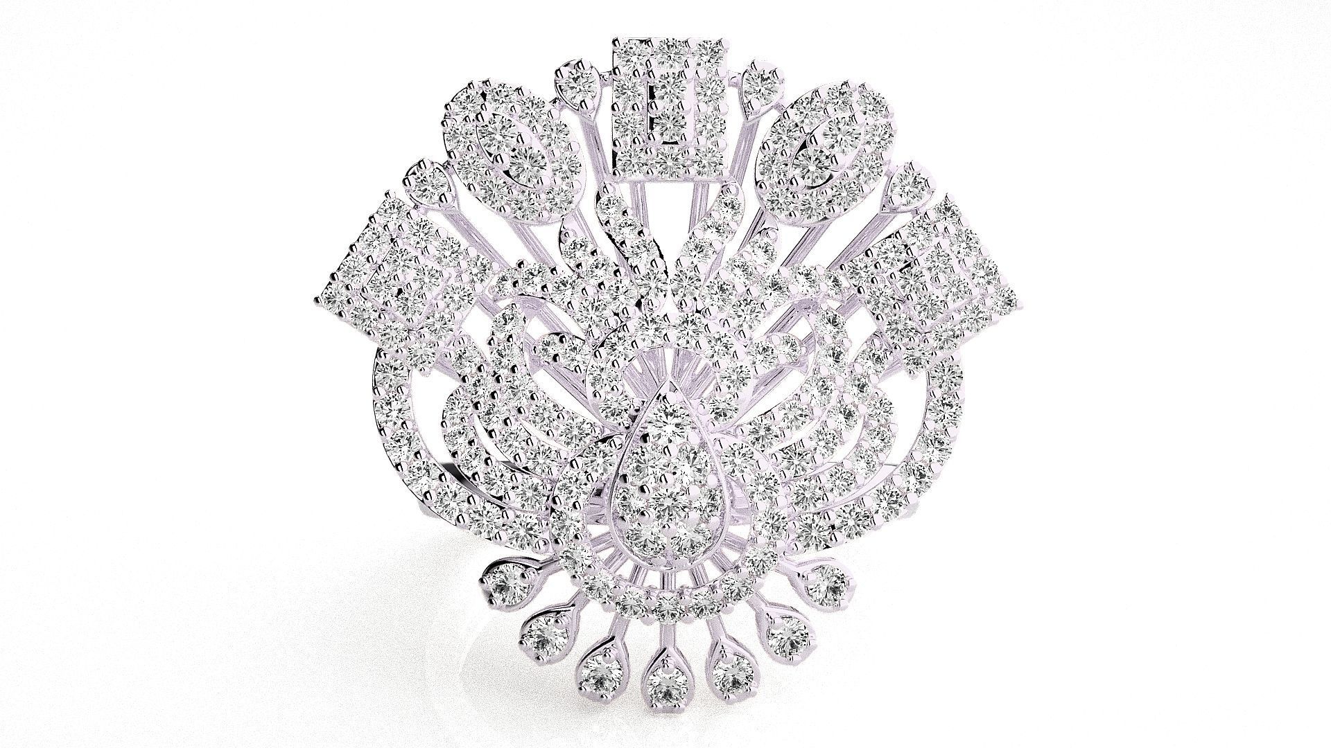  Flower Italian High Jewelry Diamond Cocktail Ring 3dm renders  3D print model_5