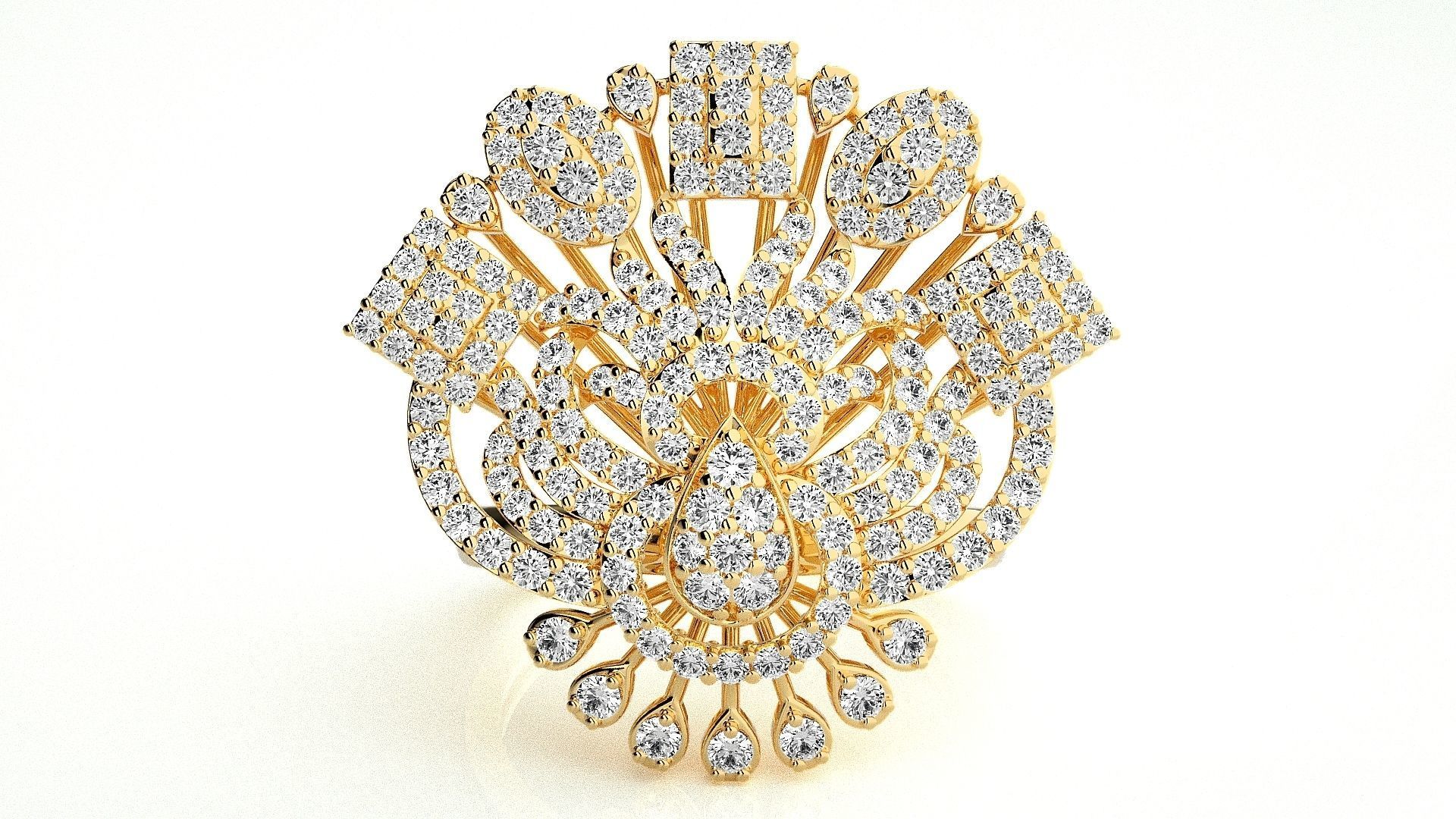  Flower Italian High Jewelry Diamond Cocktail Ring 3dm renders  3D print model_1