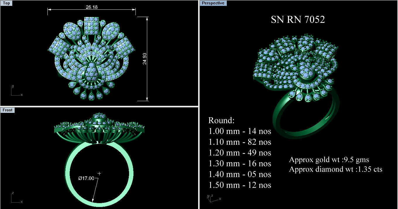  Flower Italian High Jewelry Diamond Cocktail Ring 3dm renders  3D print model_2