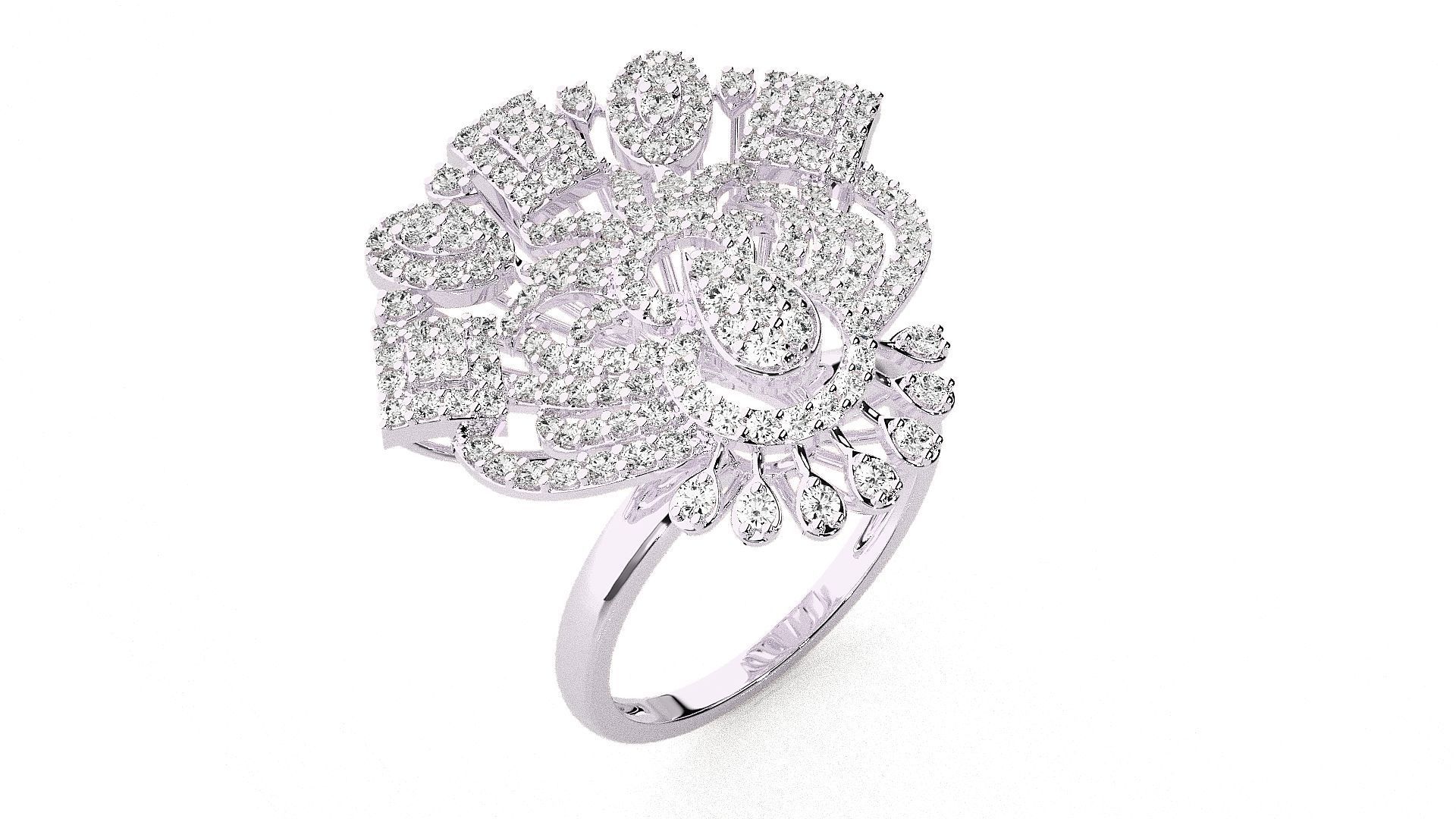 Flower Italian High Jewelry Diamond Cocktail Ring 3dm renders  3D print model_7