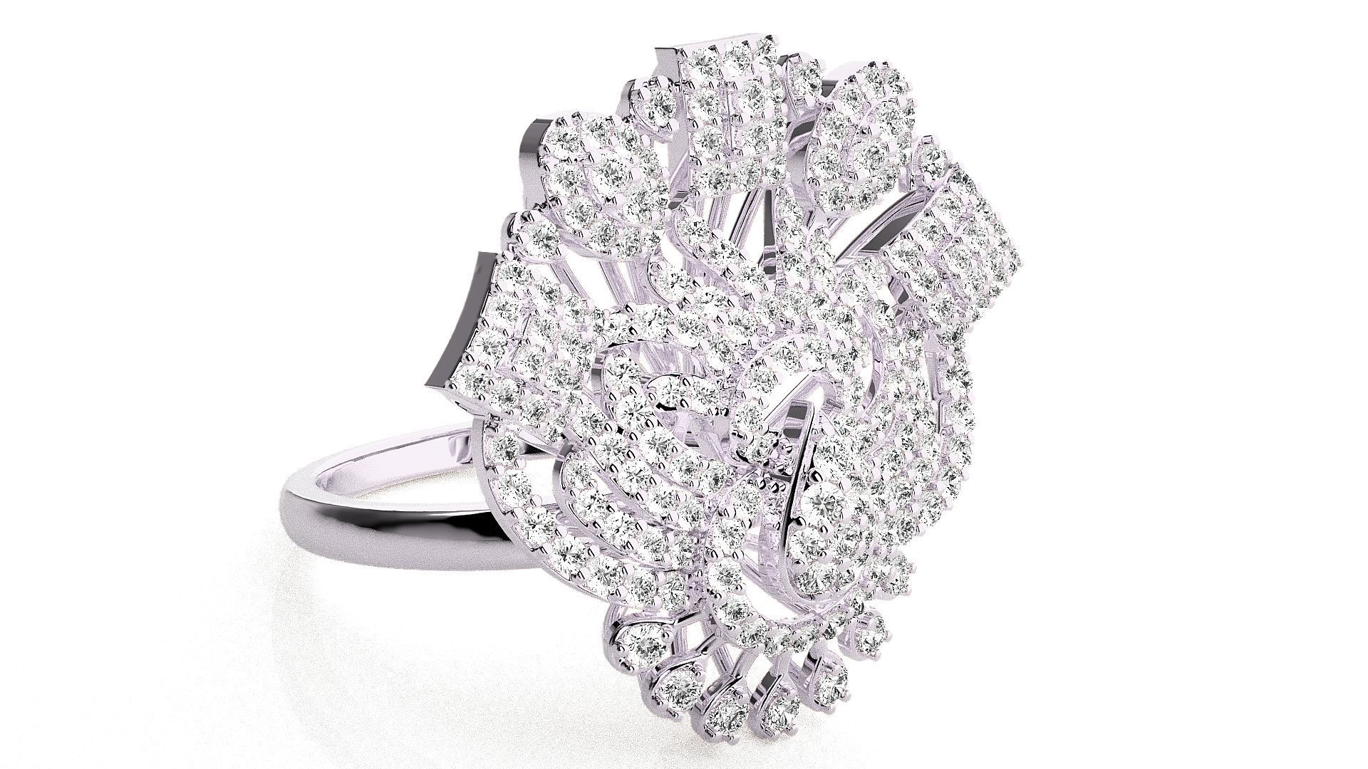  Flower Italian High Jewelry Diamond Cocktail Ring 3dm renders  3D print model_6