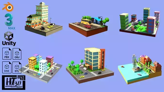 Low poly City 3D Model Collection
