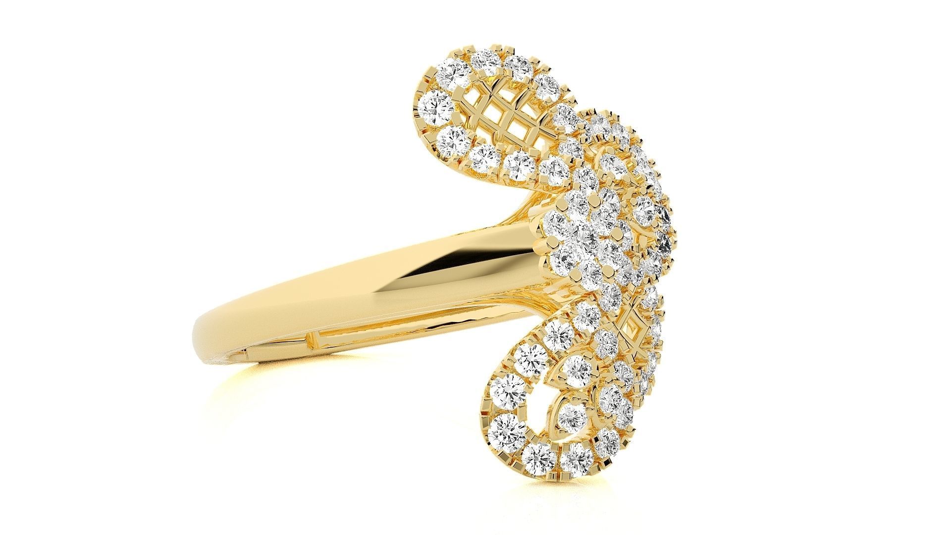  Flower Italian High Jewelry Diamond Cocktail Ring 3dm renders  3D print model_8