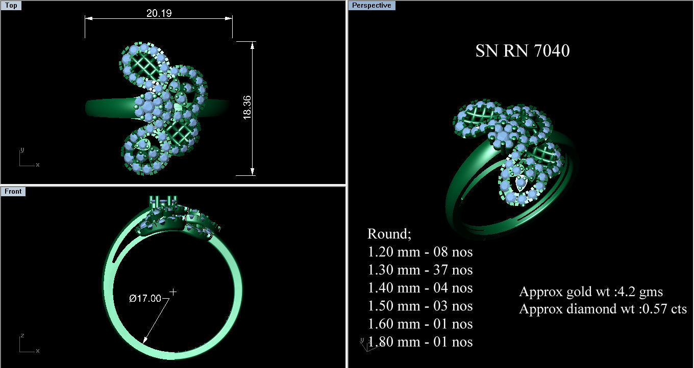  Flower Italian High Jewelry Diamond Cocktail Ring 3dm renders  3D print model_2