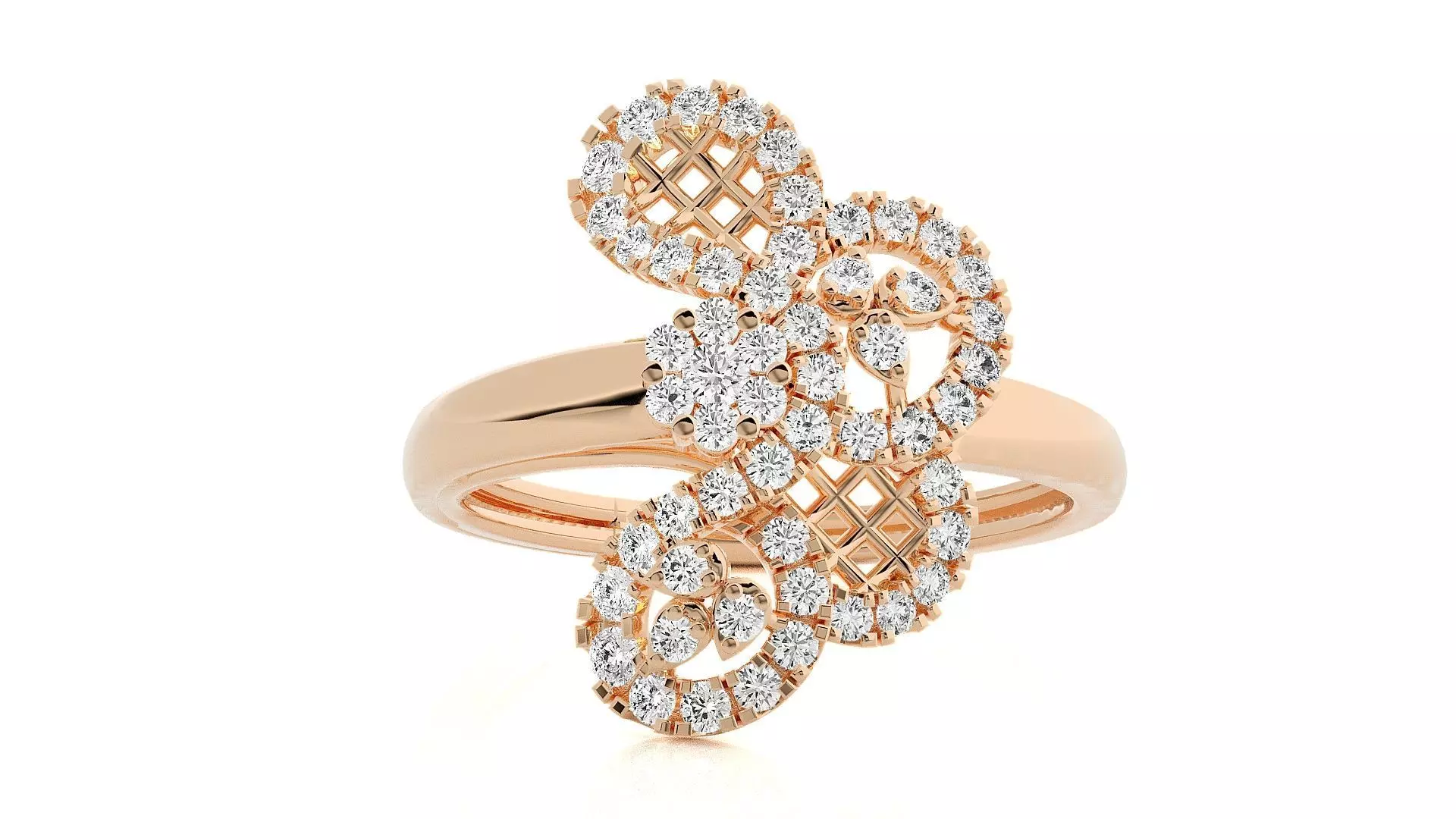  Flower Italian High Jewelry Diamond Cocktail Ring 3dm renders  3D print model_0