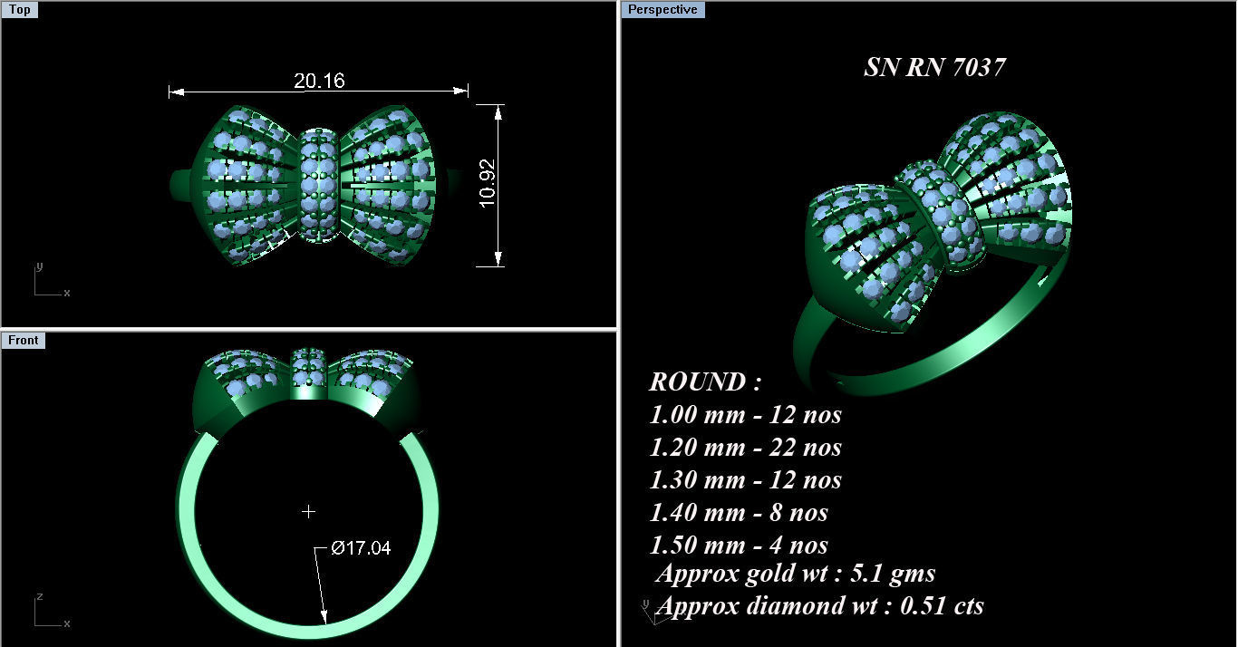 Bow Tie High Jewelry Diamond Cocktail Ring 3dm stl details 3D print model_3