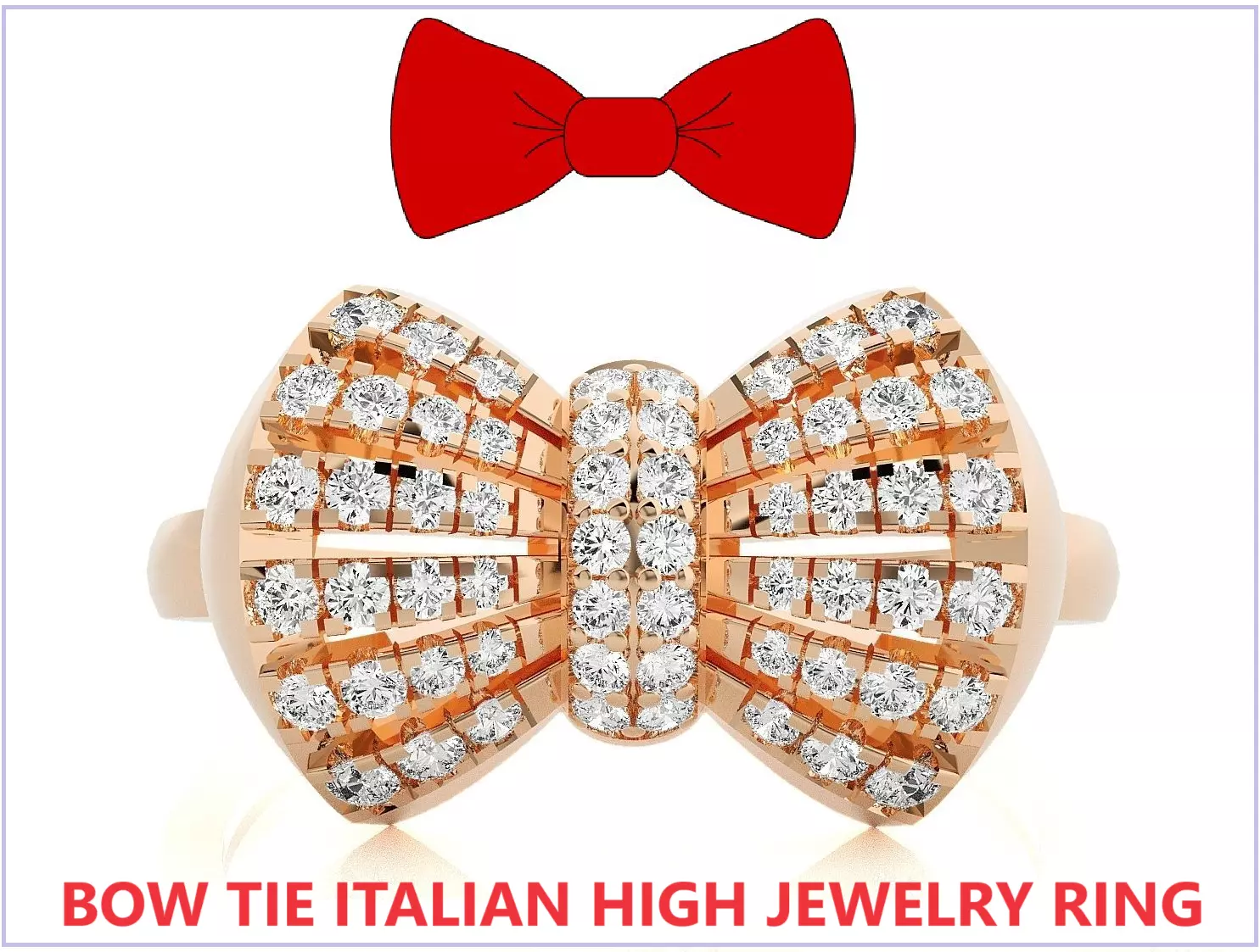 Bow Tie High Jewelry Diamond Cocktail Ring 3dm stl details 3D print model_0