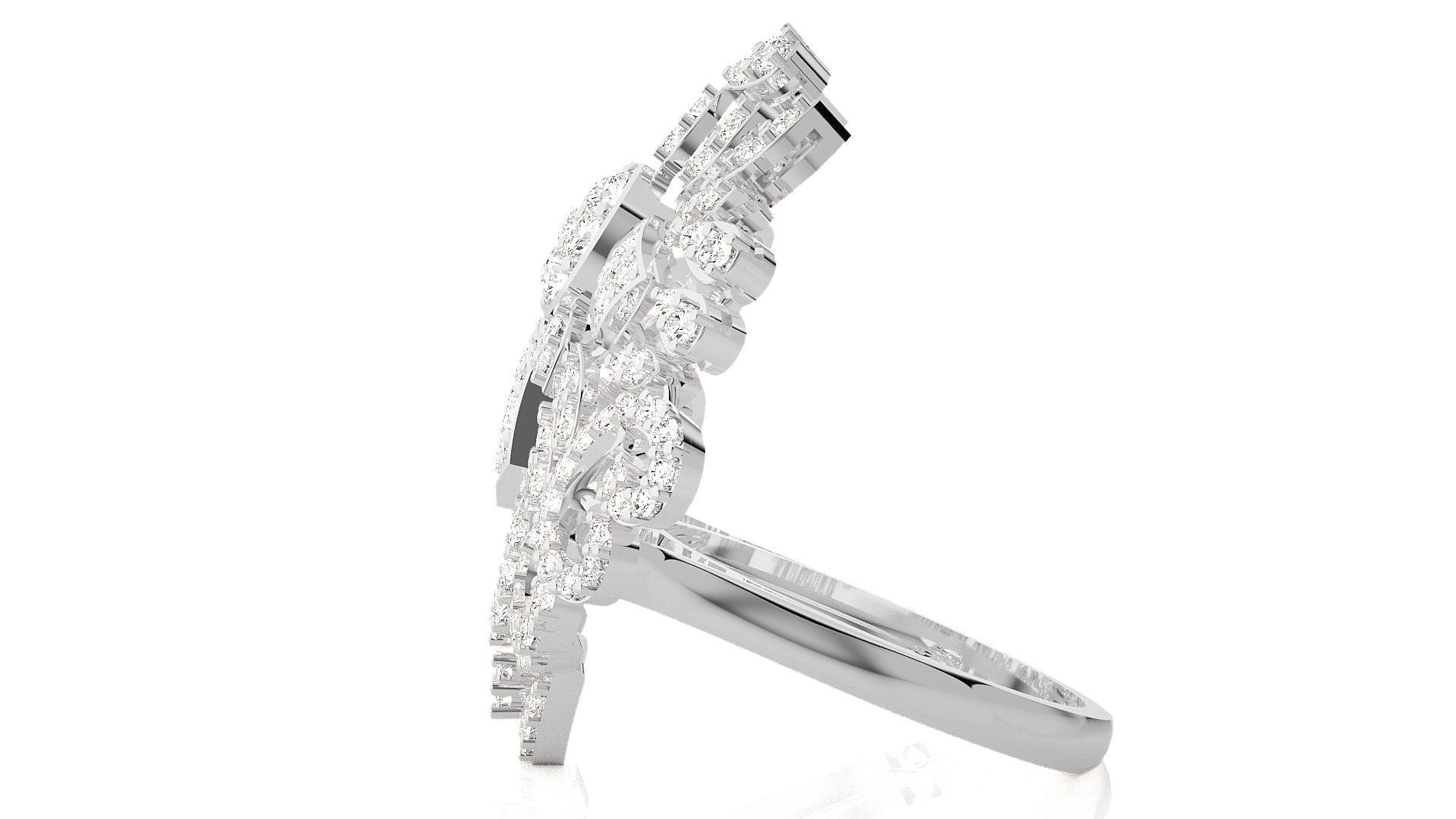 Flower Italian High Jewelry Diamond Cocktail Ring 3dm renders 3D print model_7