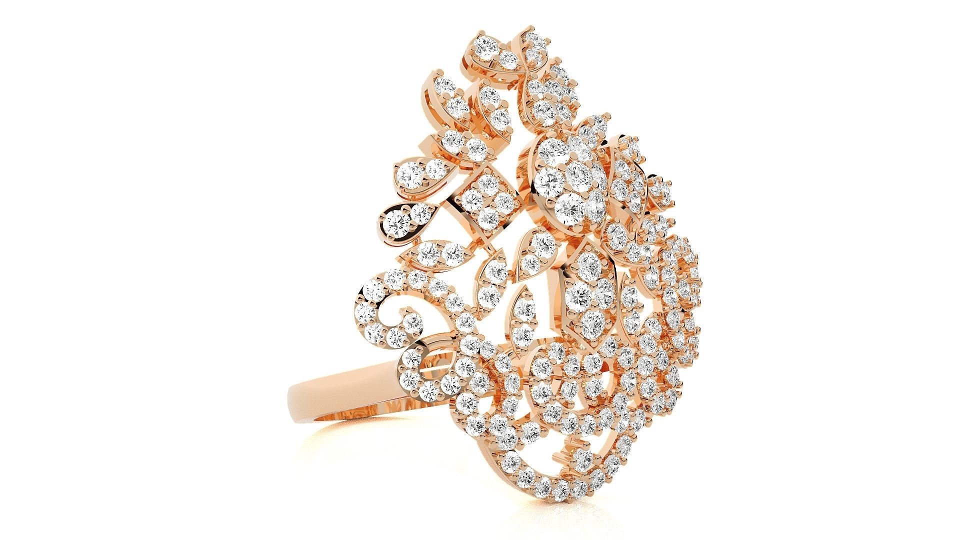 Flower Italian High Jewelry Diamond Cocktail Ring 3dm renders 3D print model_3