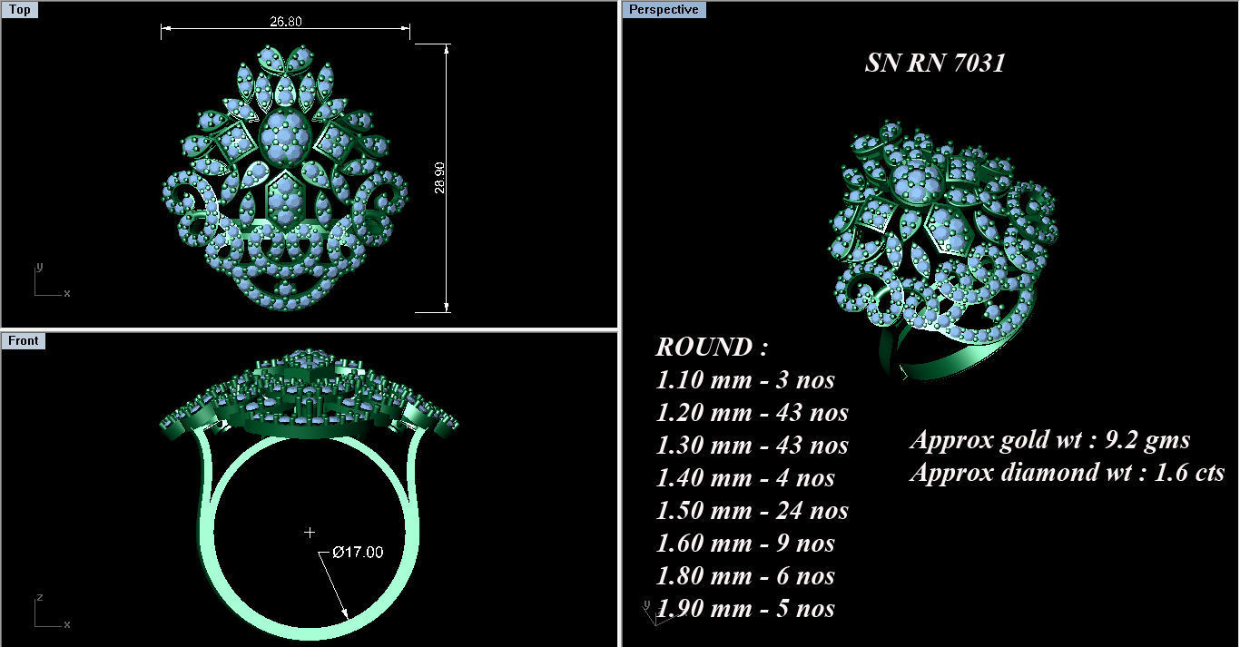 Flower Italian High Jewelry Diamond Cocktail Ring 3dm renders 3D print model_2