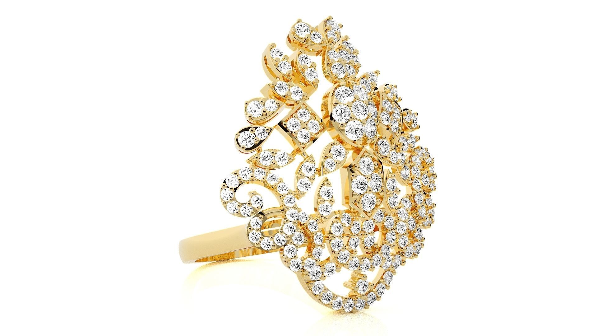 Flower Italian High Jewelry Diamond Cocktail Ring 3dm renders 3D print model_8