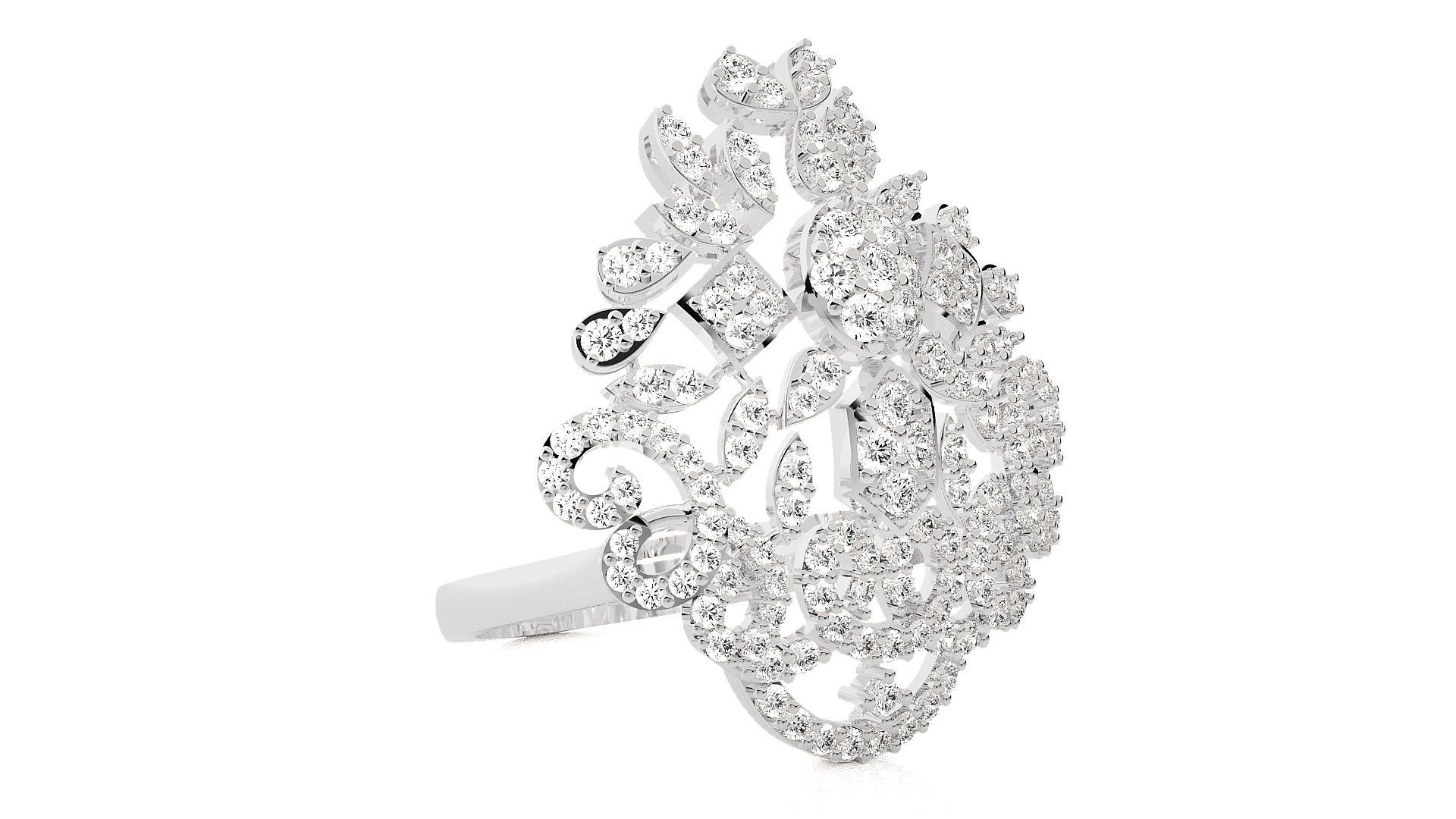 Flower Italian High Jewelry Diamond Cocktail Ring 3dm renders 3D print model_6