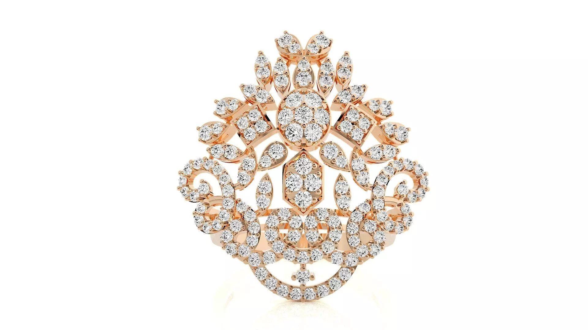 Flower Italian High Jewelry Diamond Cocktail Ring 3dm renders 3D print model_0