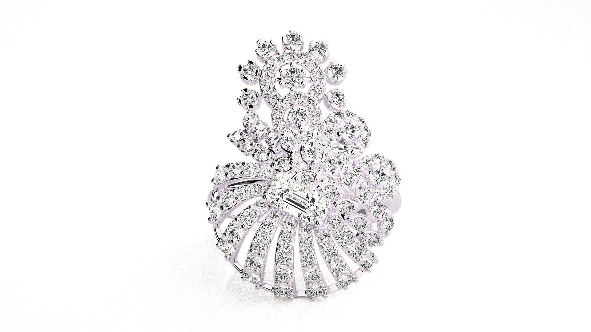 Flower Italian High Jewelry Diamond Cocktail Ring 3dm renders  3D print model_5