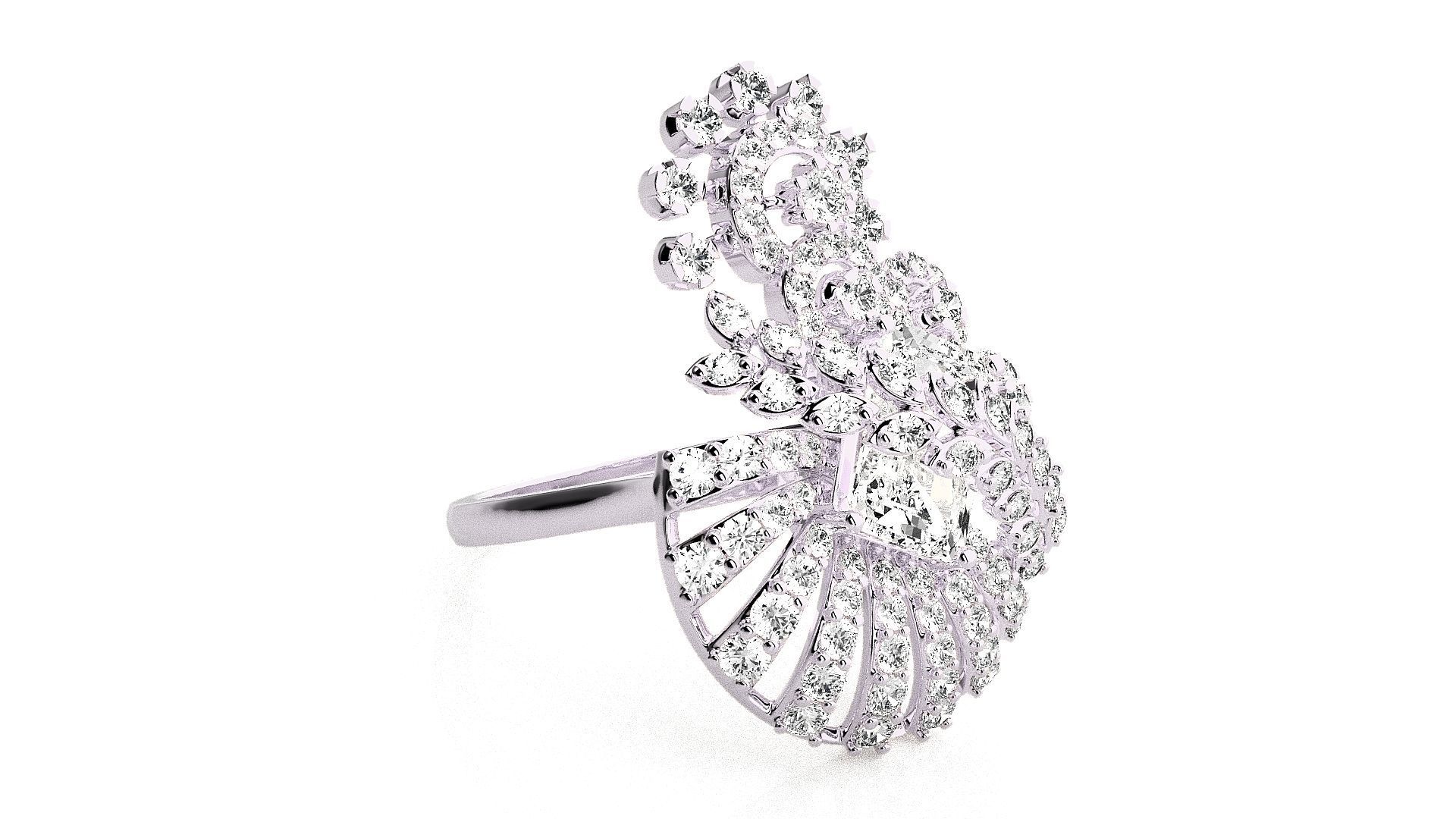  Flower Italian High Jewelry Diamond Cocktail Ring 3dm renders  3D print model_6