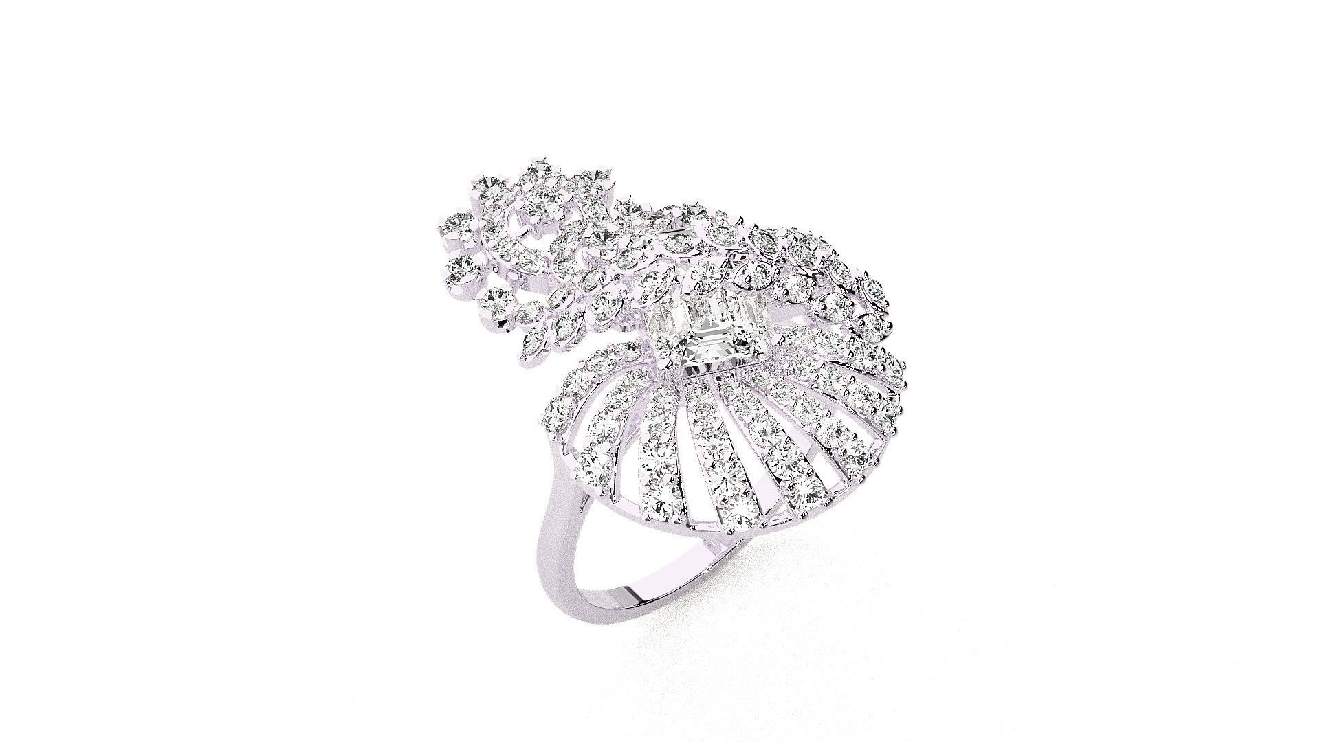  Flower Italian High Jewelry Diamond Cocktail Ring 3dm renders  3D print model_7