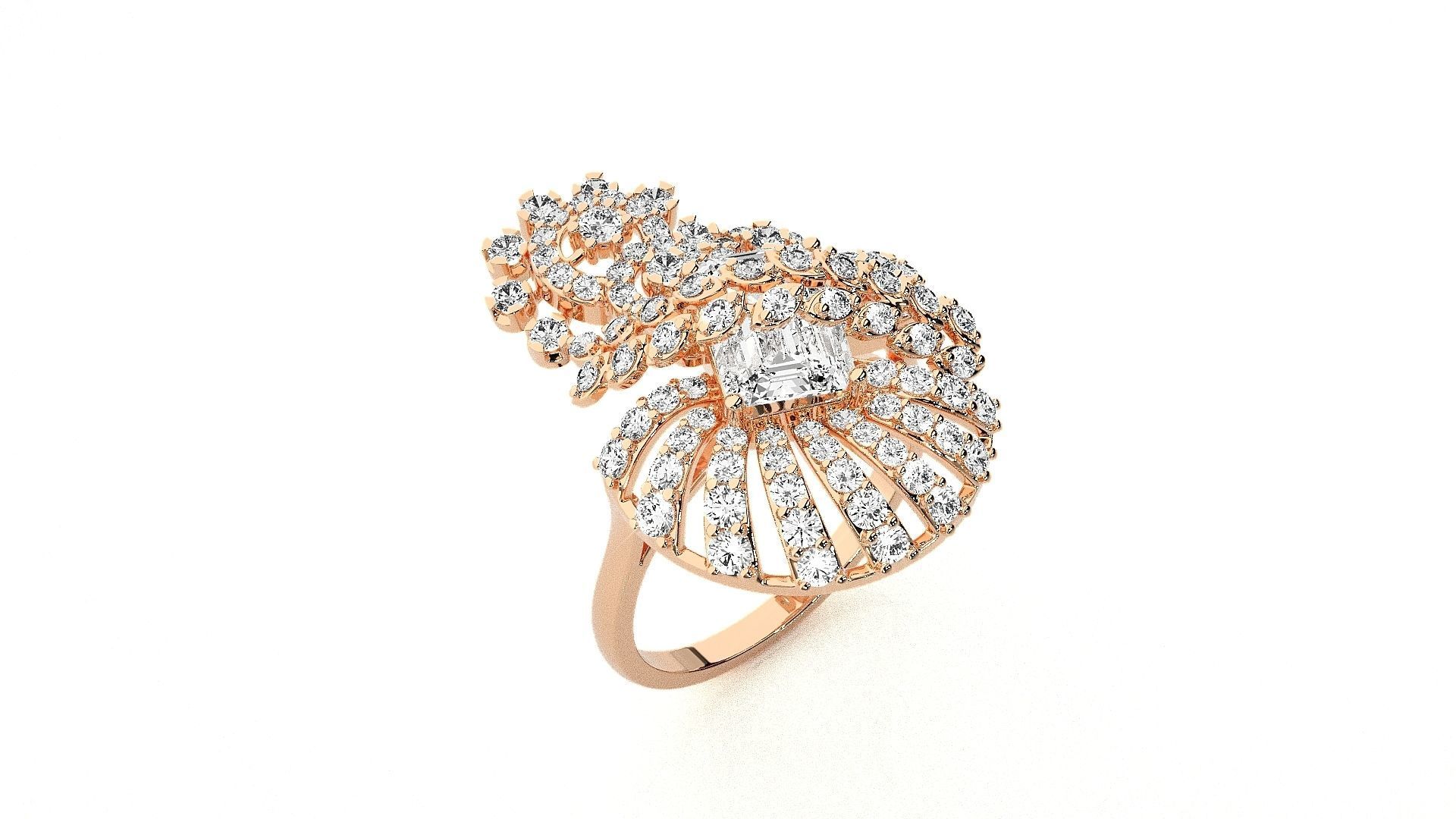  Flower Italian High Jewelry Diamond Cocktail Ring 3dm renders  3D print model_4