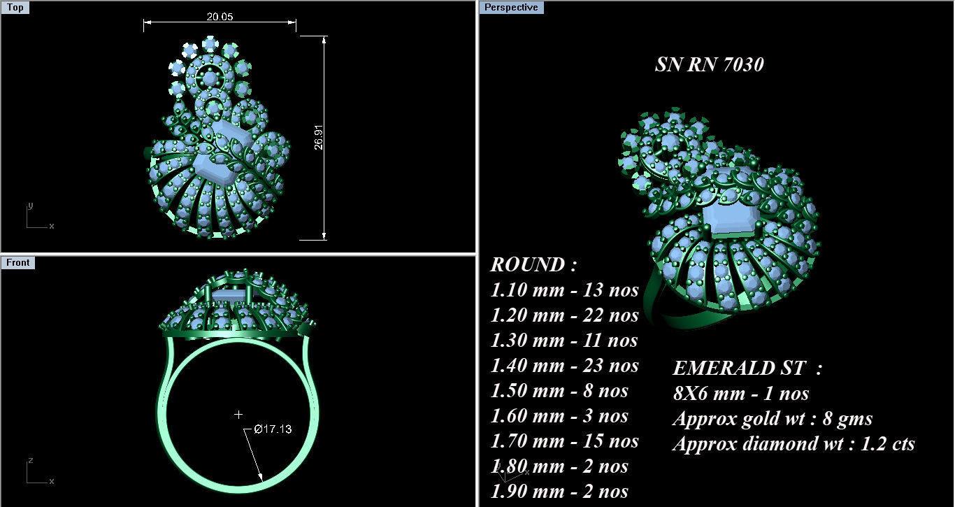  Flower Italian High Jewelry Diamond Cocktail Ring 3dm renders  3D print model_2
