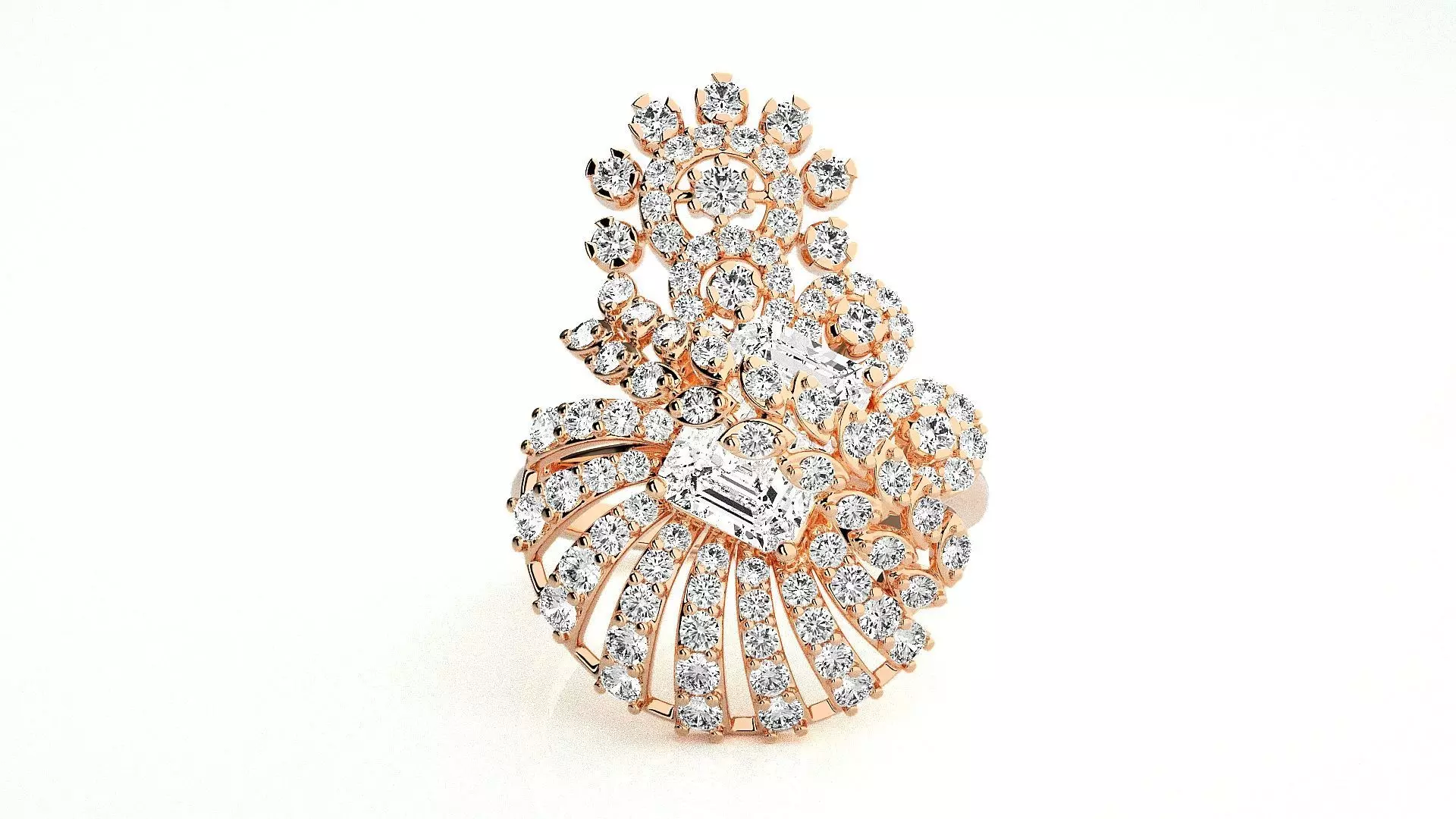  Flower Italian High Jewelry Diamond Cocktail Ring 3dm renders  3D print model_0
