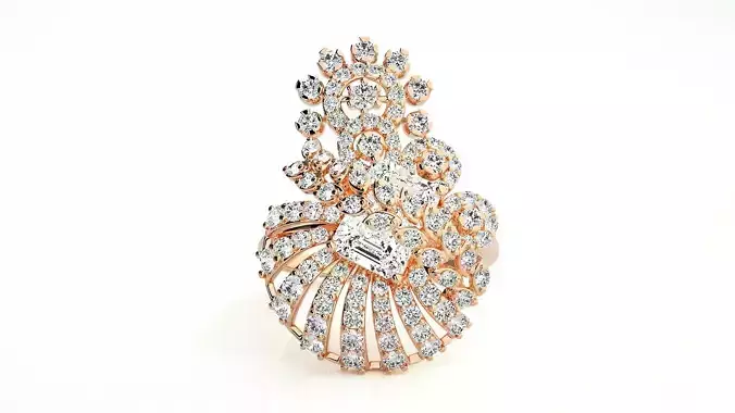  Flower Italian High Jewelry Diamond Cocktail Ring 3dm renders  3D print model