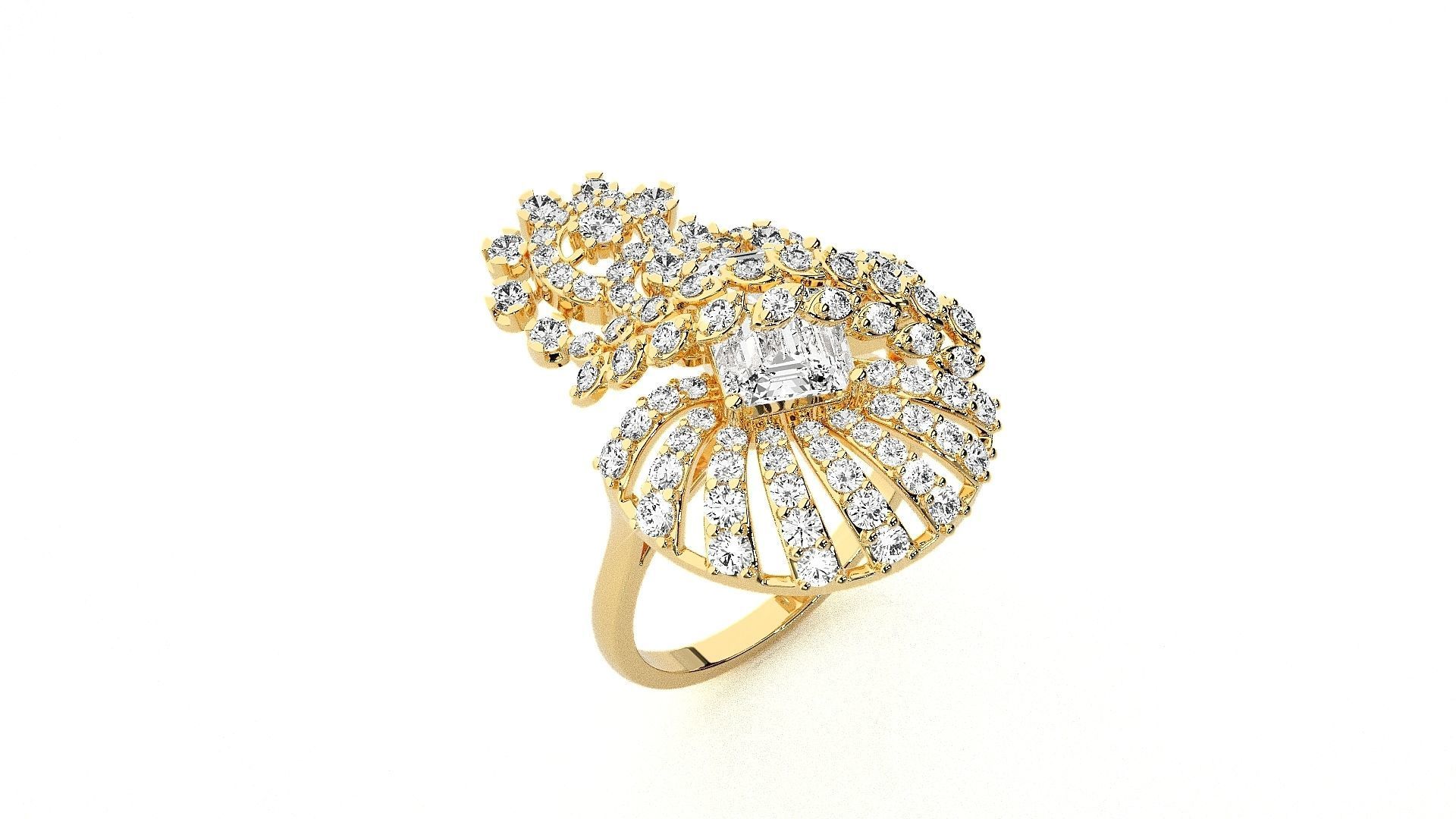  Flower Italian High Jewelry Diamond Cocktail Ring 3dm renders  3D print model_9