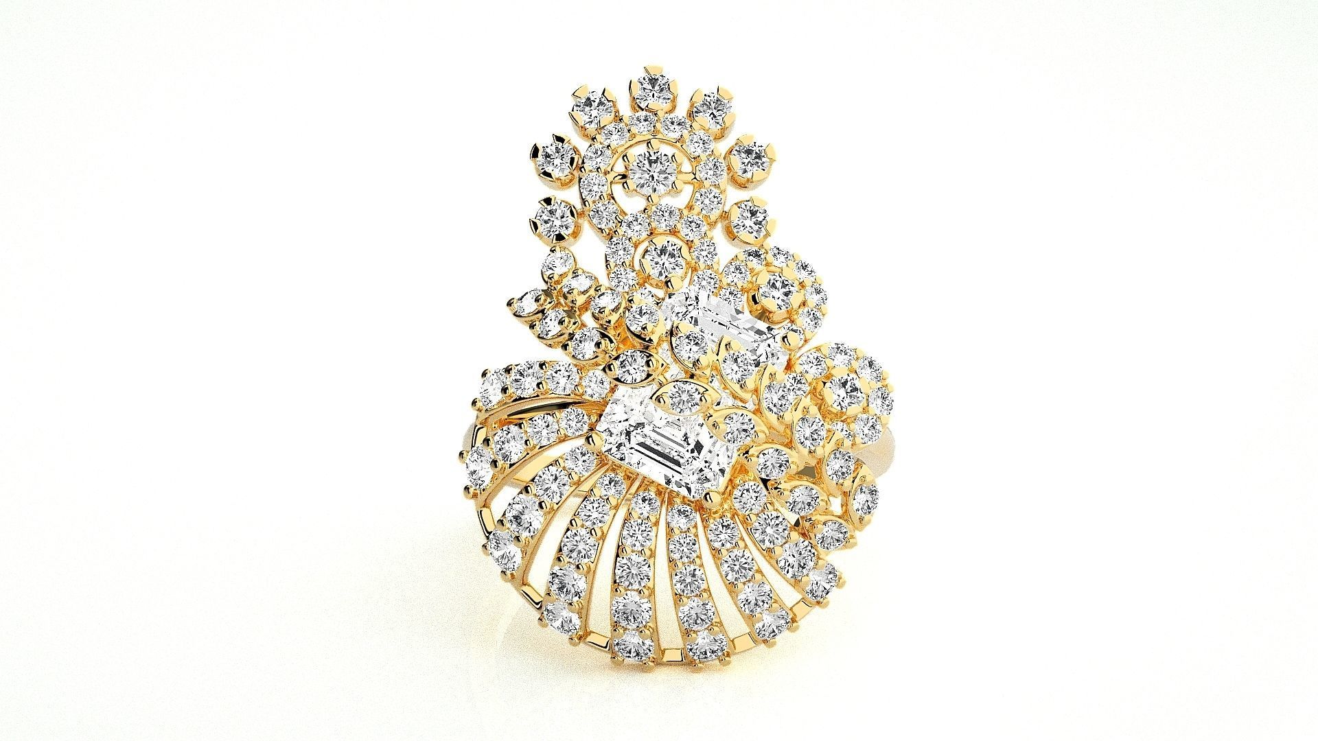  Flower Italian High Jewelry Diamond Cocktail Ring 3dm renders  3D print model_1