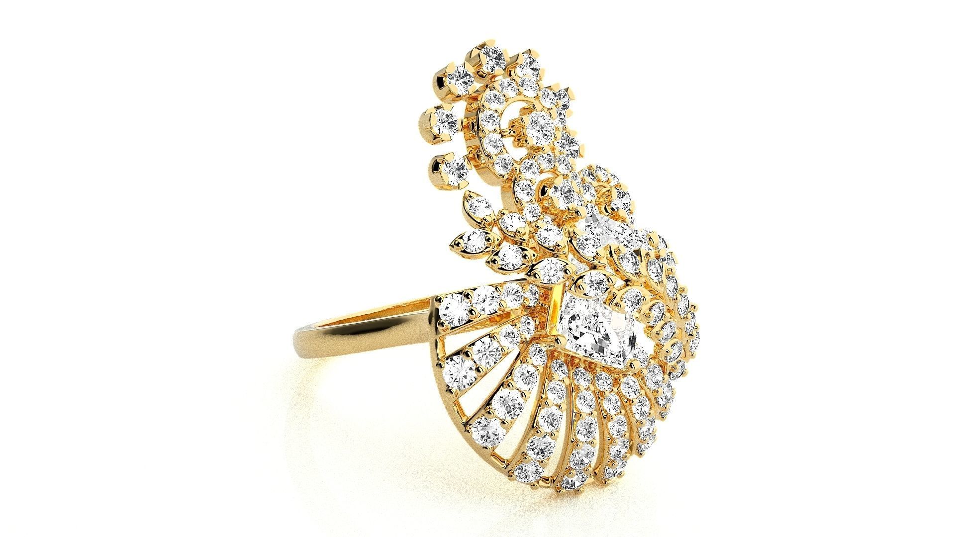  Flower Italian High Jewelry Diamond Cocktail Ring 3dm renders  3D print model_8