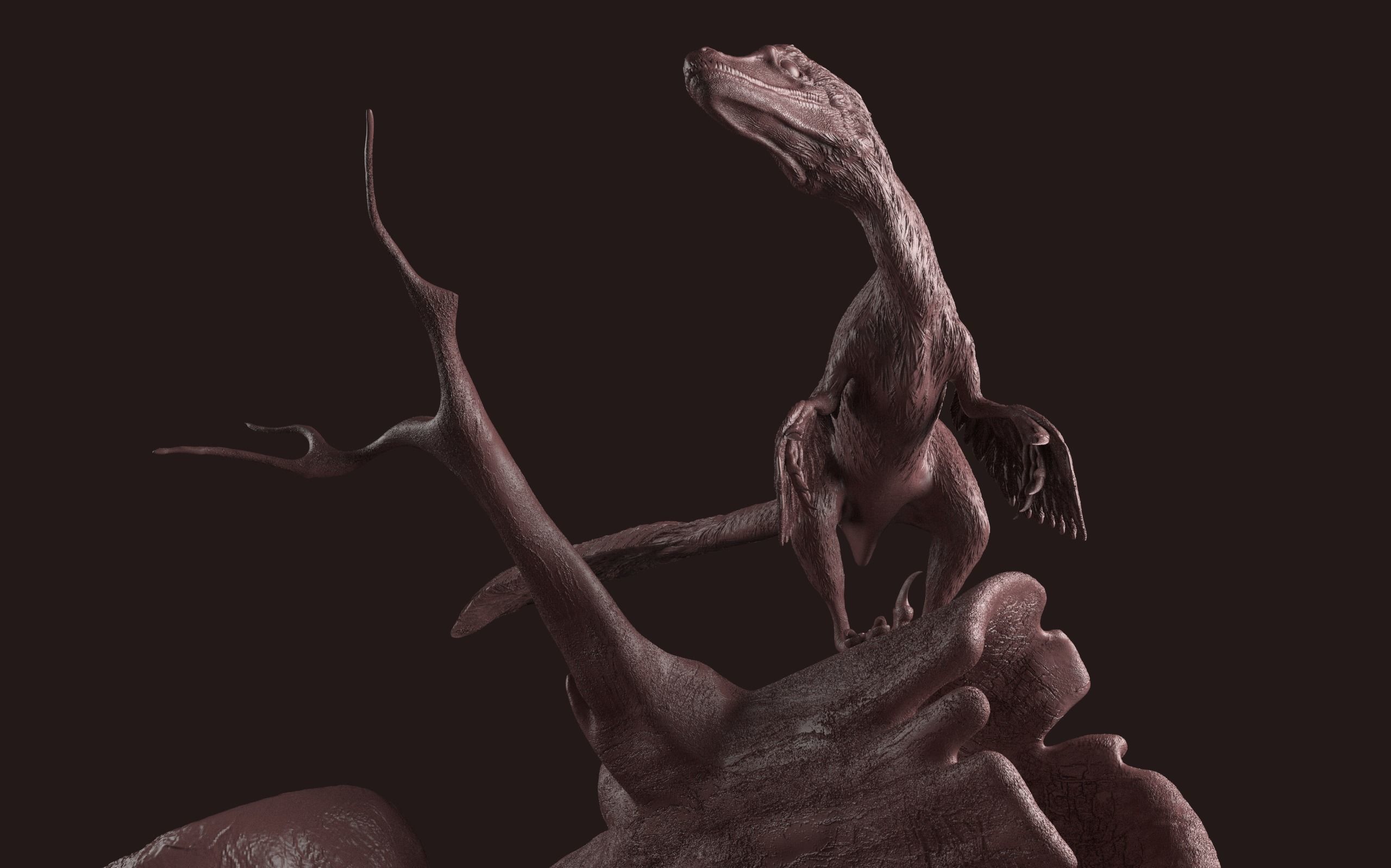 Velociraptor on Log 3D print model_1