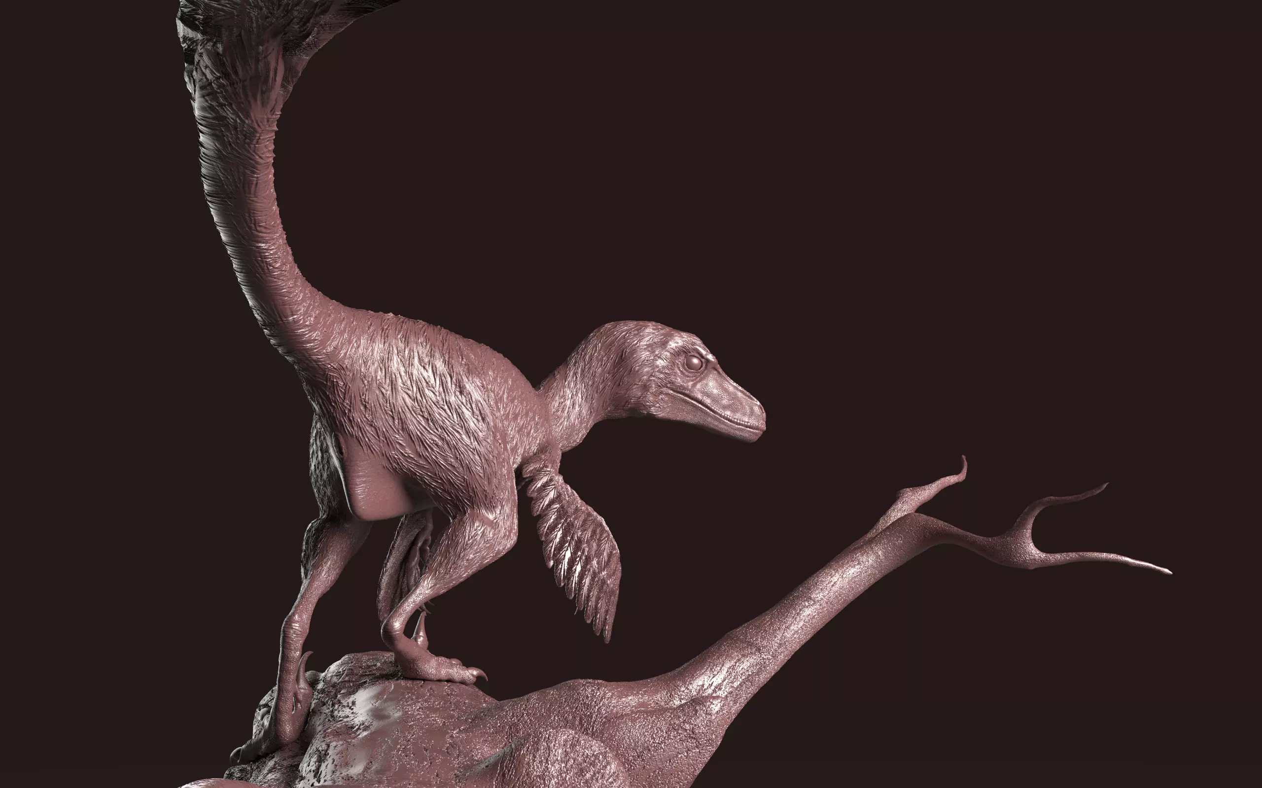 Velociraptor on Log 3D print model_0