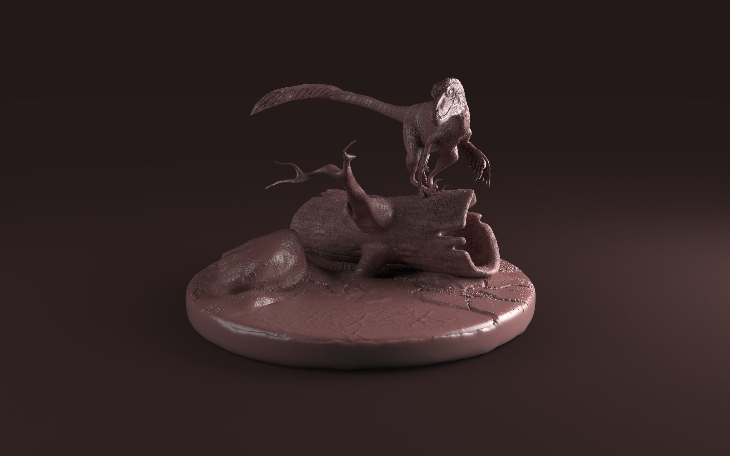 Velociraptor on Log 3D print model_4