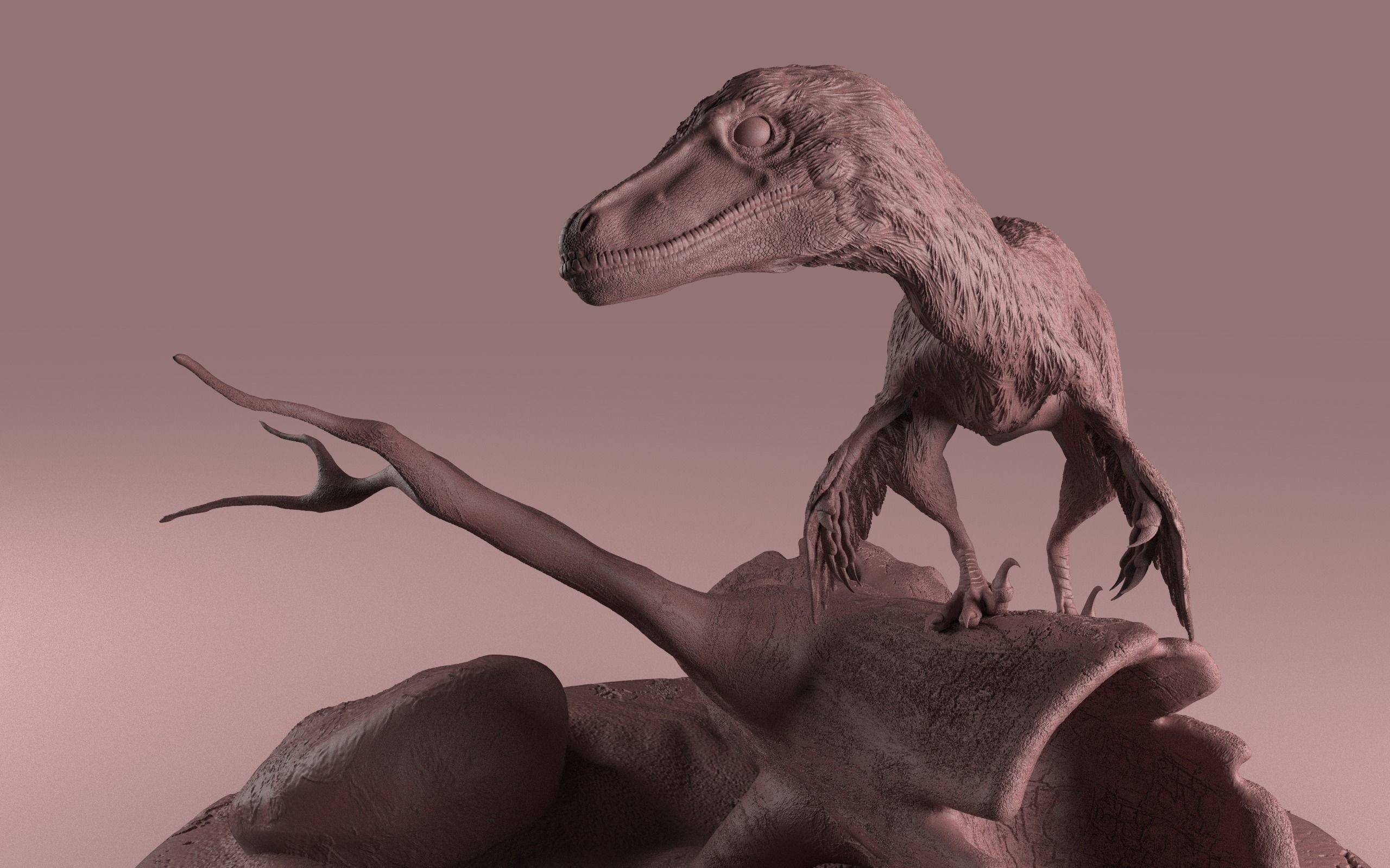 Velociraptor on Log 3D print model_2