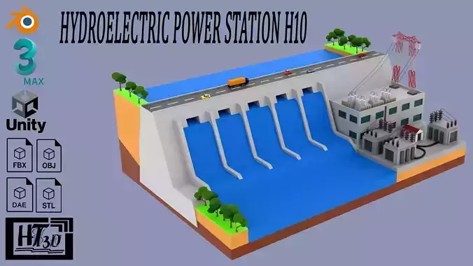  Hydroelectric power station H10 Low-poly 3D model