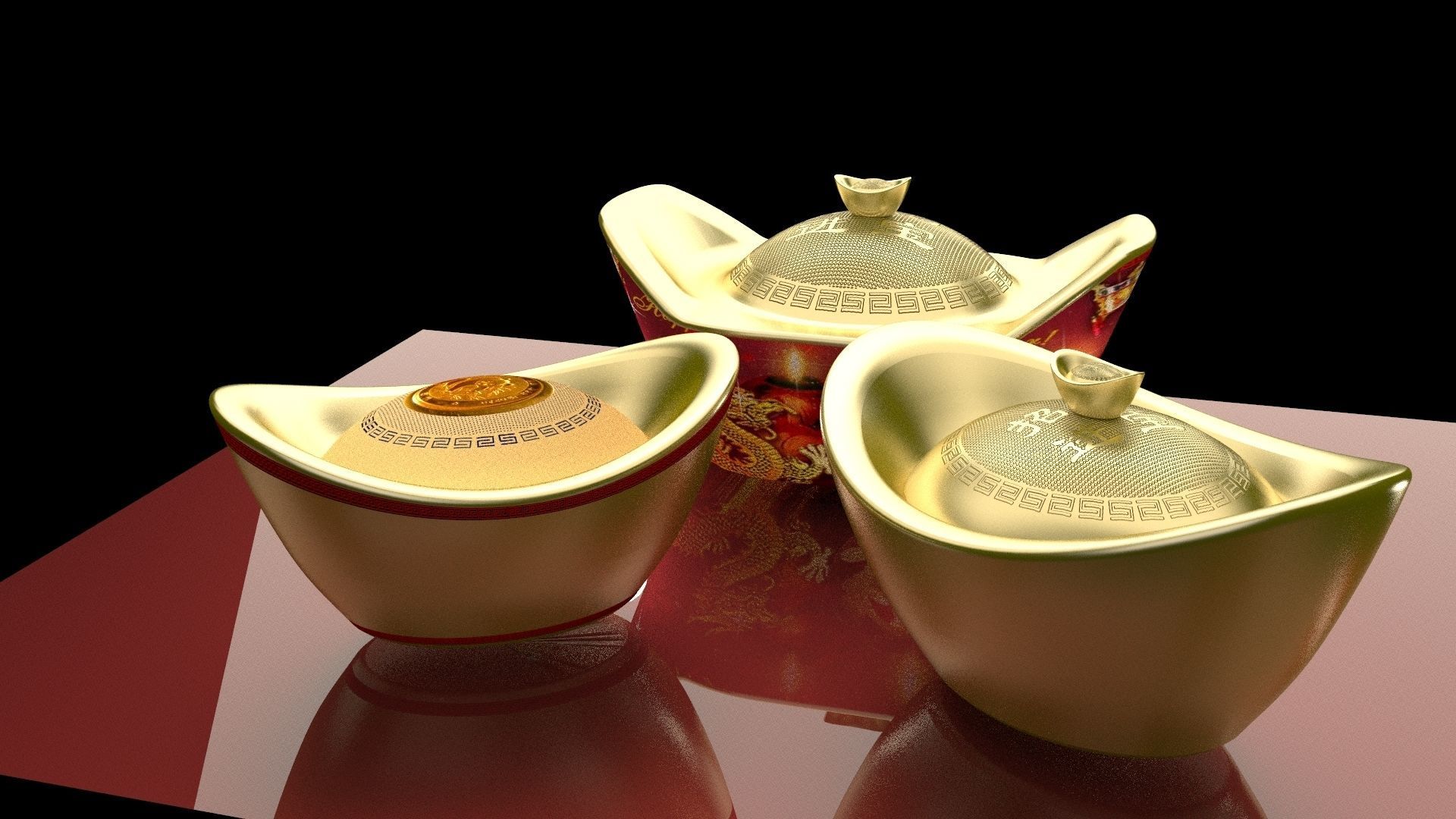 Chinese gold Ingot  3D model_2