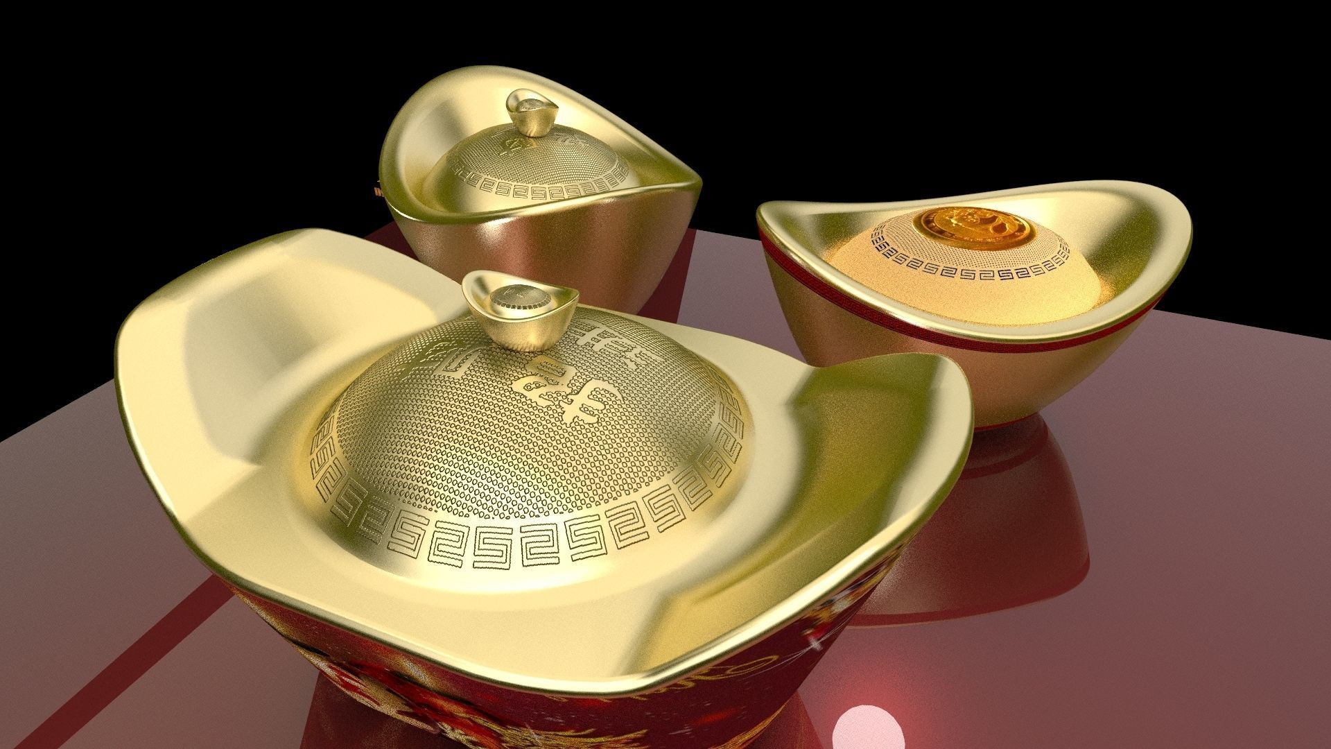 Chinese gold Ingot  3D model_4