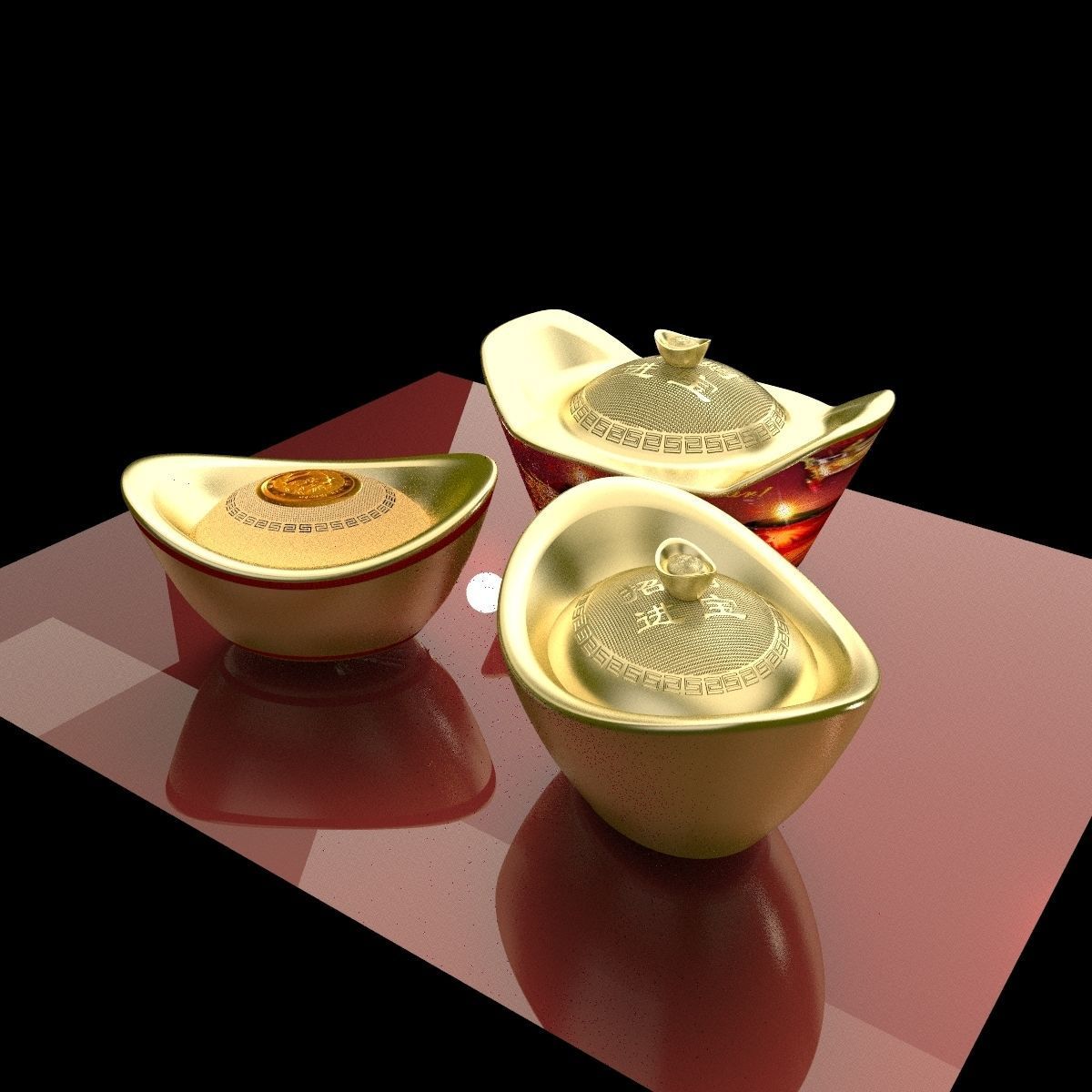 Chinese gold Ingot  3D model_5