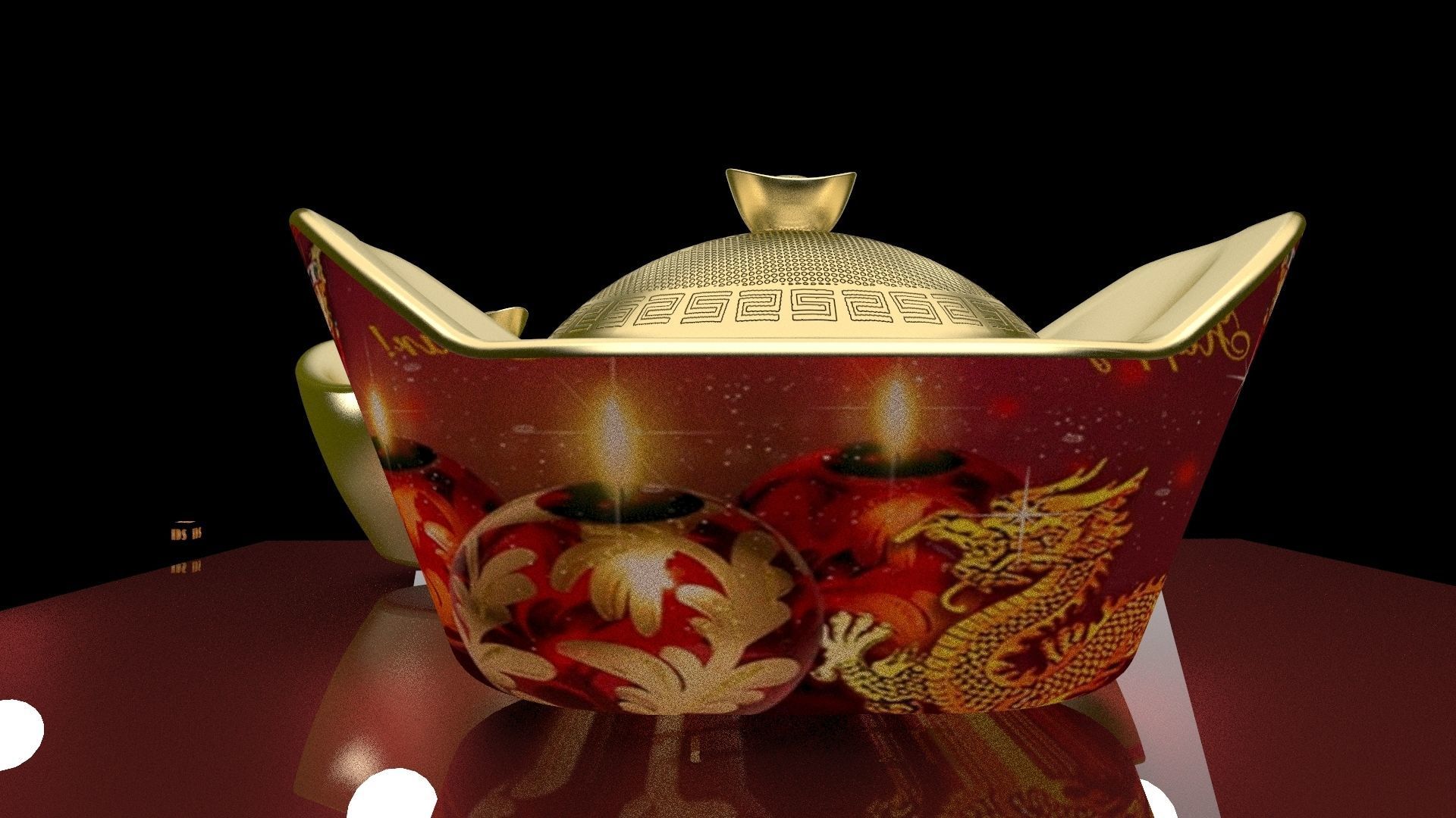 Chinese gold Ingot  3D model_3