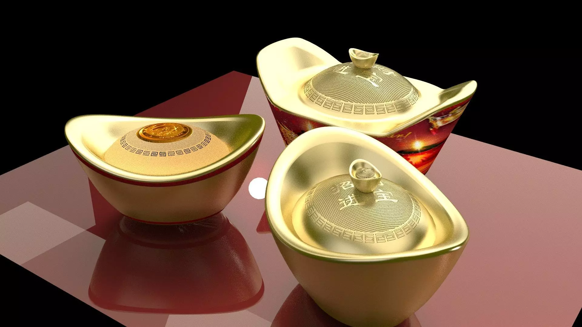 Chinese gold Ingot  3D model_0