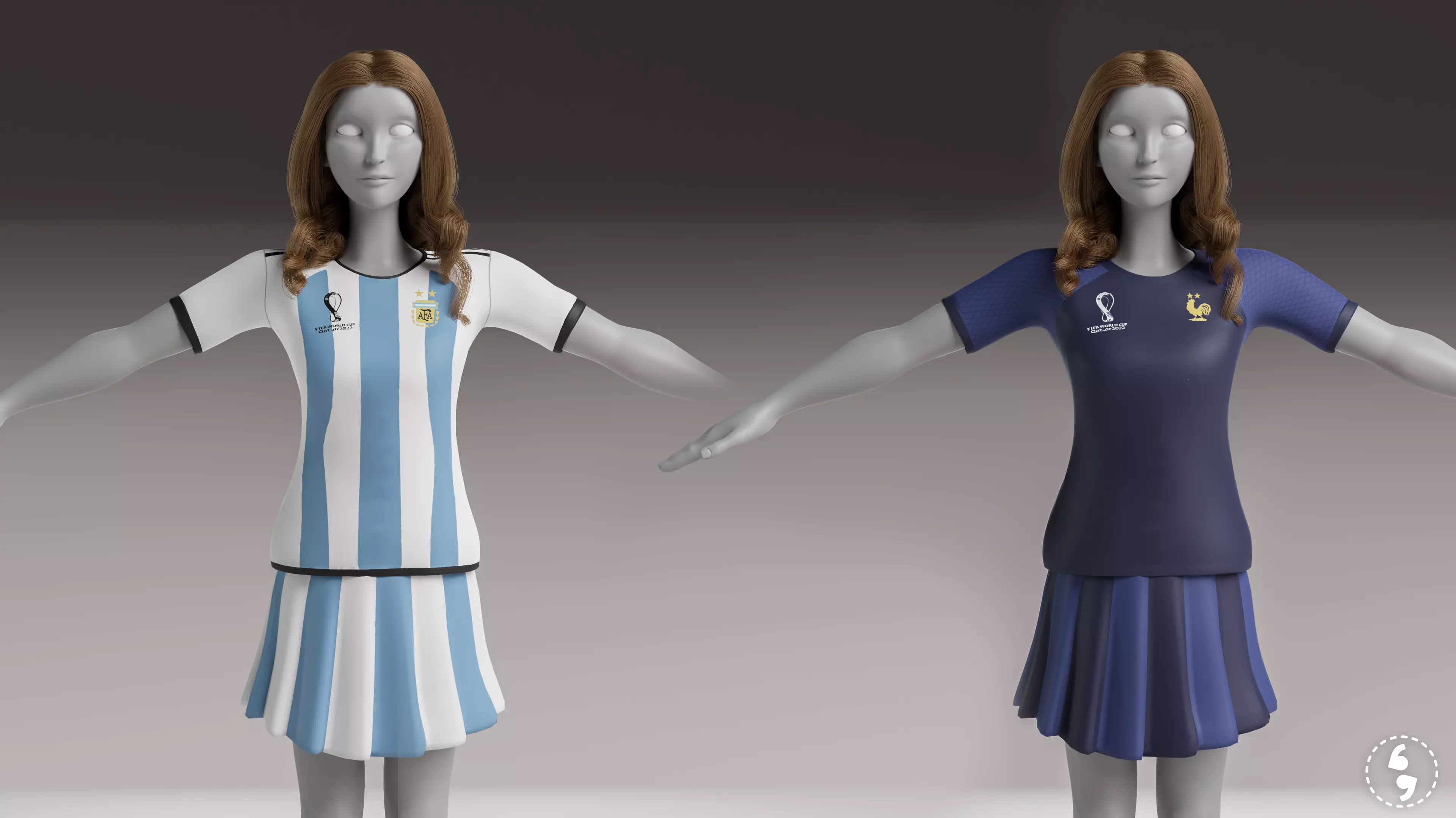 ARGENTINA and France football fan Jerseys 3D model_0