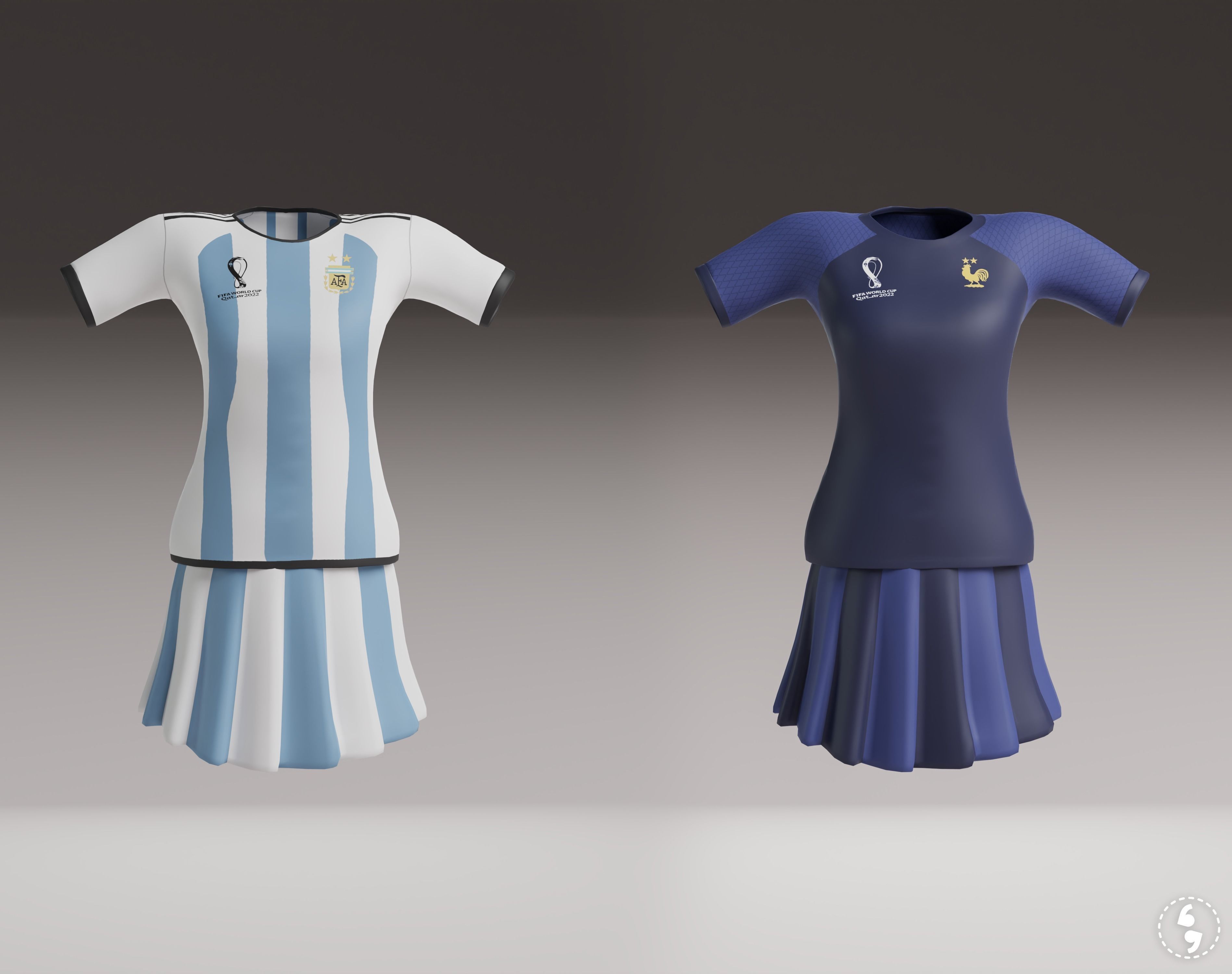 ARGENTINA and France football fan Jerseys 3D model_1
