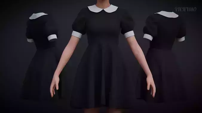 Black Peter pan collar dress 3D model