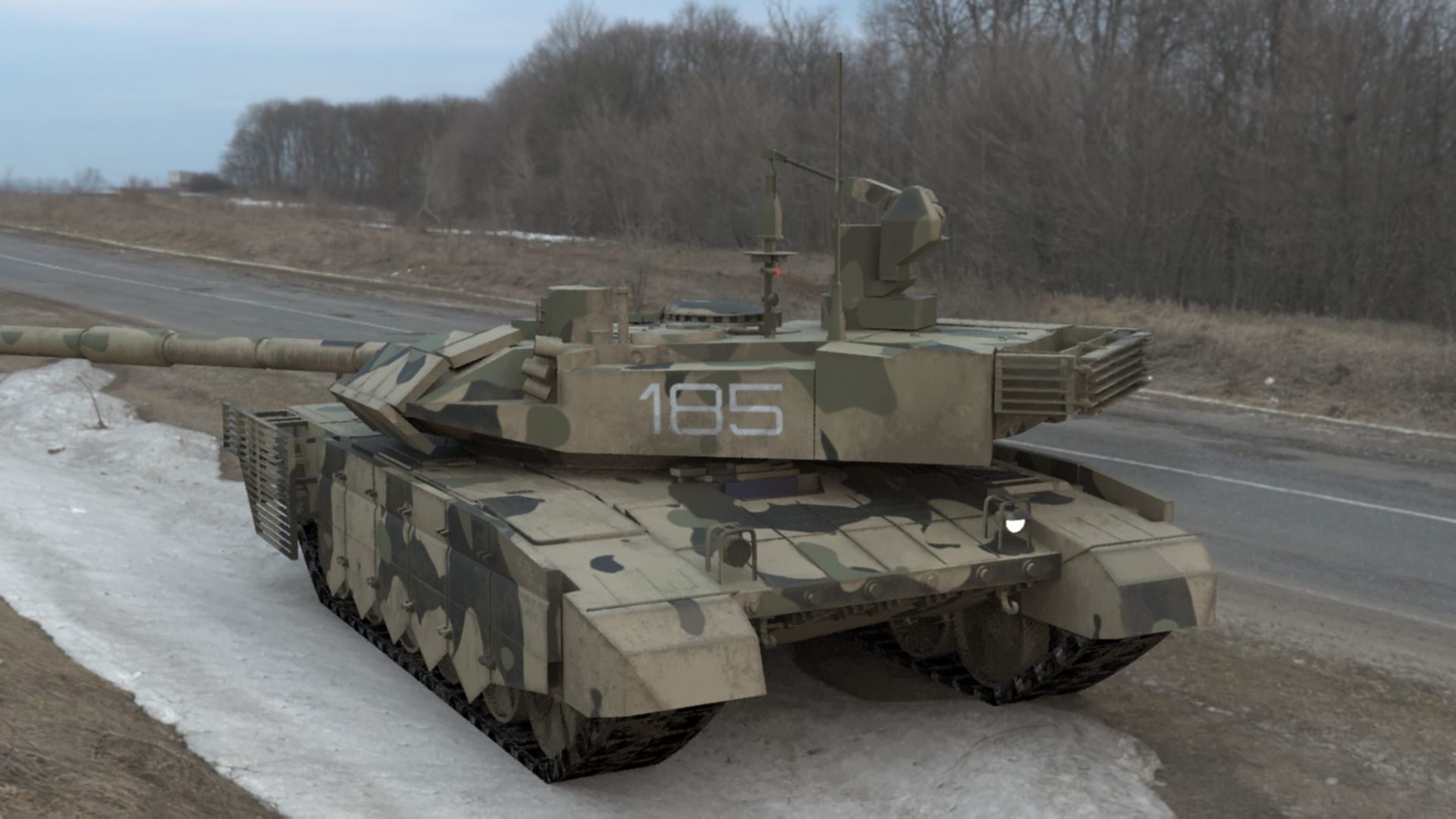 Battle-Worn Camouflaged T90MS Tank - Realistic 3D Model Low-poly 3D model_13