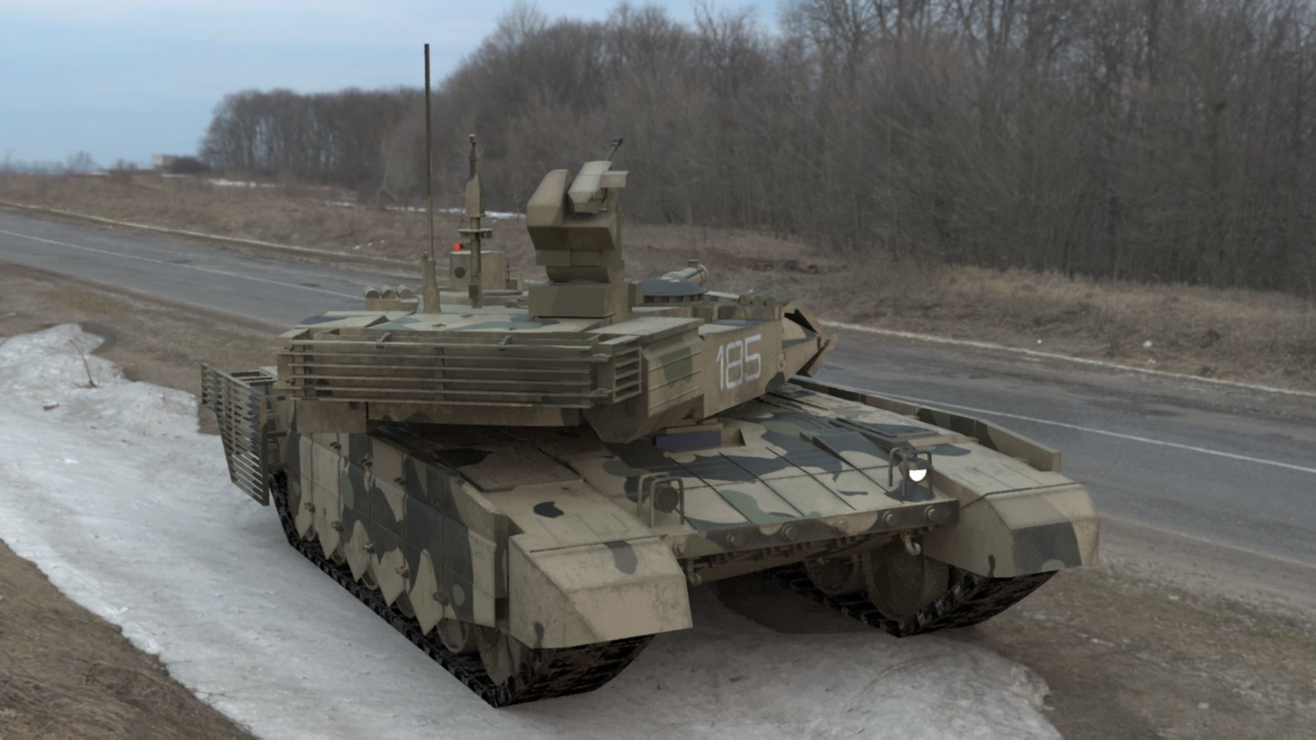 Battle-Worn Camouflaged T90MS Tank - Realistic 3D Model Low-poly 3D model_46