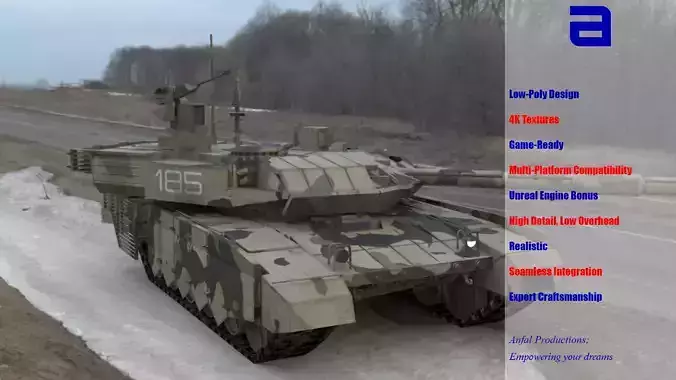 Battle-Worn Camouflaged T90MS Tank - Realistic 3D Model Low-poly 3D model