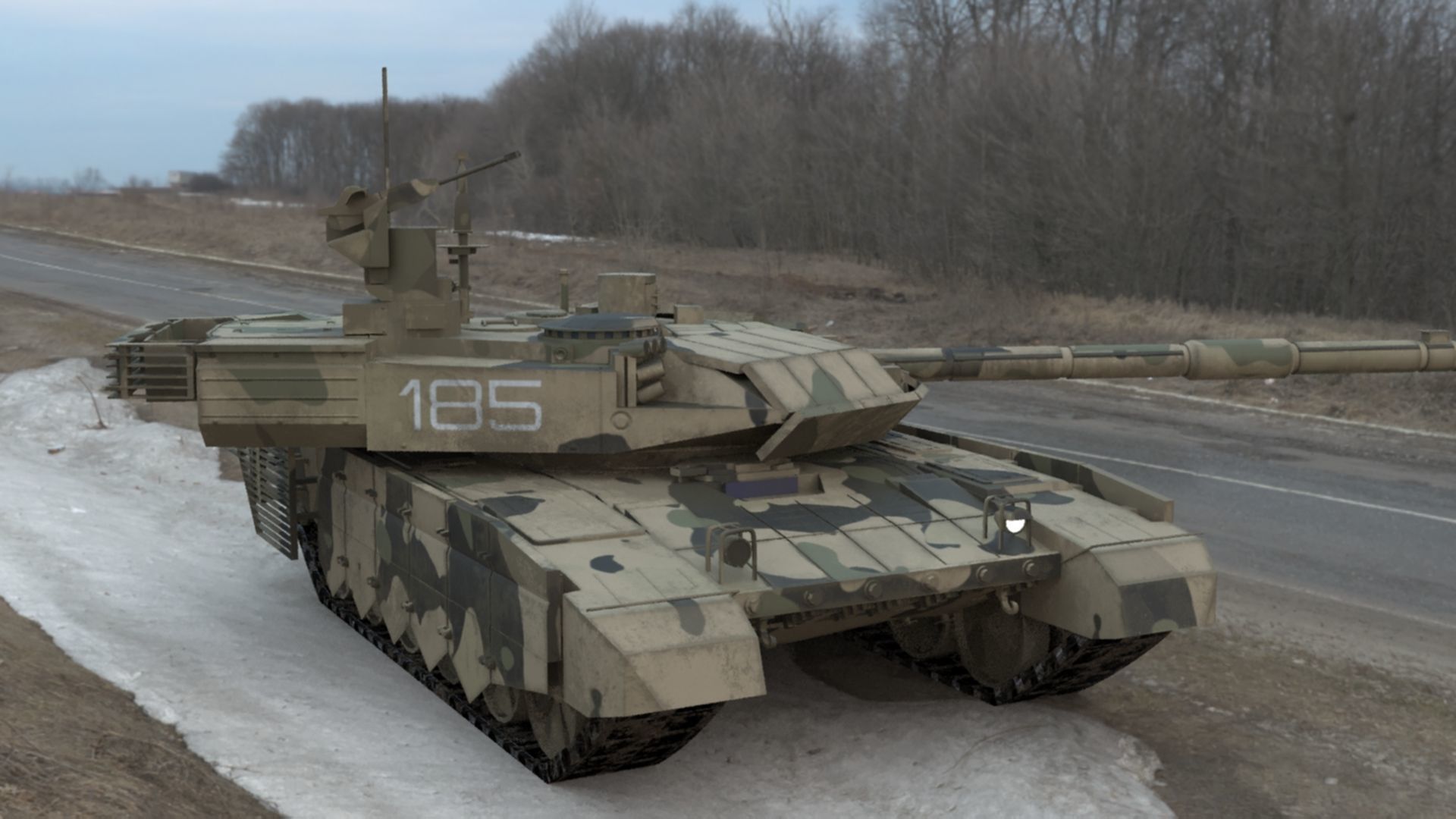 Battle-Worn Camouflaged T90MS Tank - Realistic 3D Model Low-poly 3D model_15