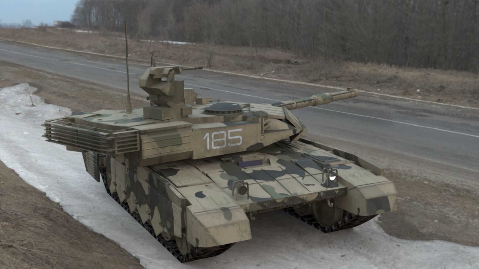 Battle-Worn Camouflaged T90MS Tank - Realistic 3D Model Low-poly 3D model_74