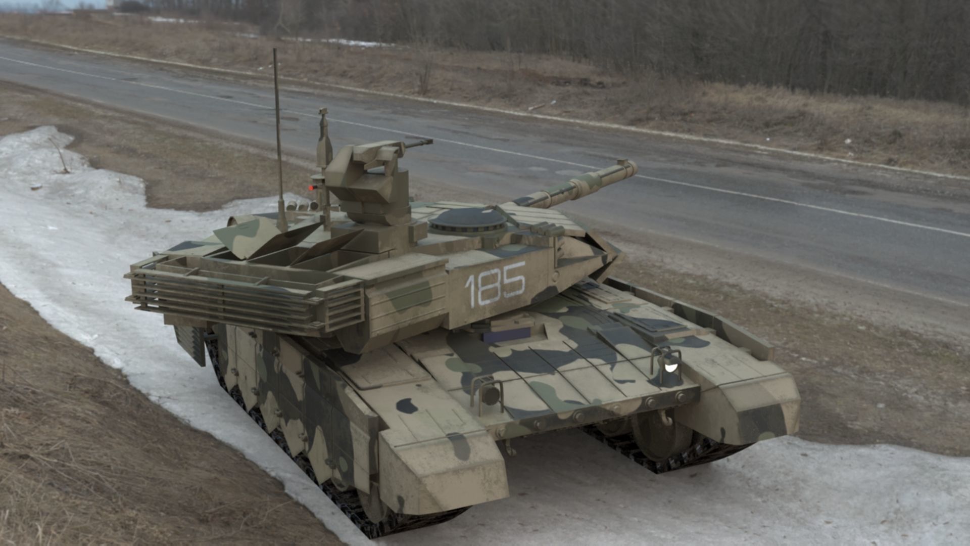 Battle-Worn Camouflaged T90MS Tank - Realistic 3D Model Low-poly 3D model_76