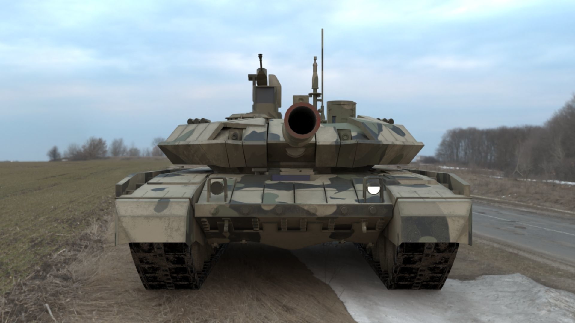 Battle-Worn Camouflaged T90MS Tank - Realistic 3D Model Low-poly 3D model_47